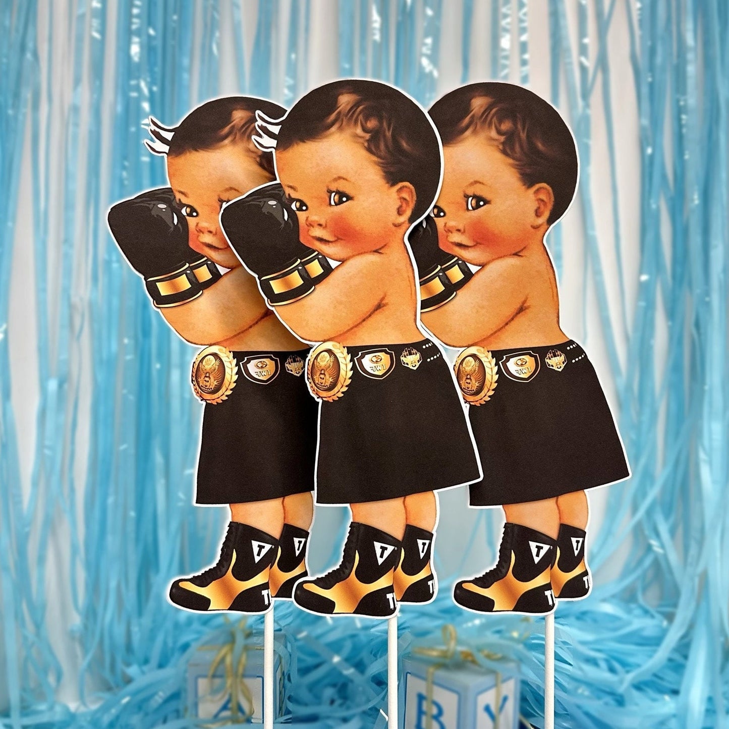 Boy Boxing Centerpiece Cutouts Sport Birthday Party Table Decoration Supply Red Blue Green Black