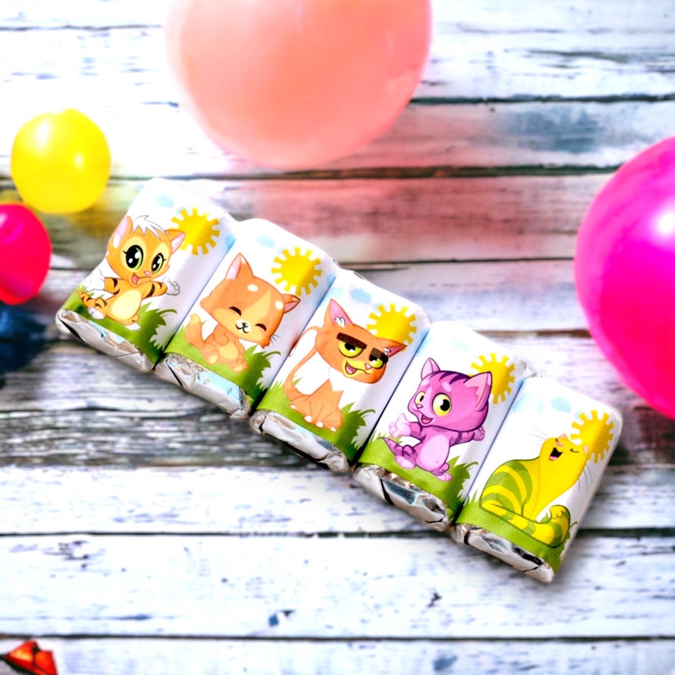 Cat Birthday Labels Candy Miniatures, Kitty Party Favor Candy Bar Stickers, Funny Decoration Gift
