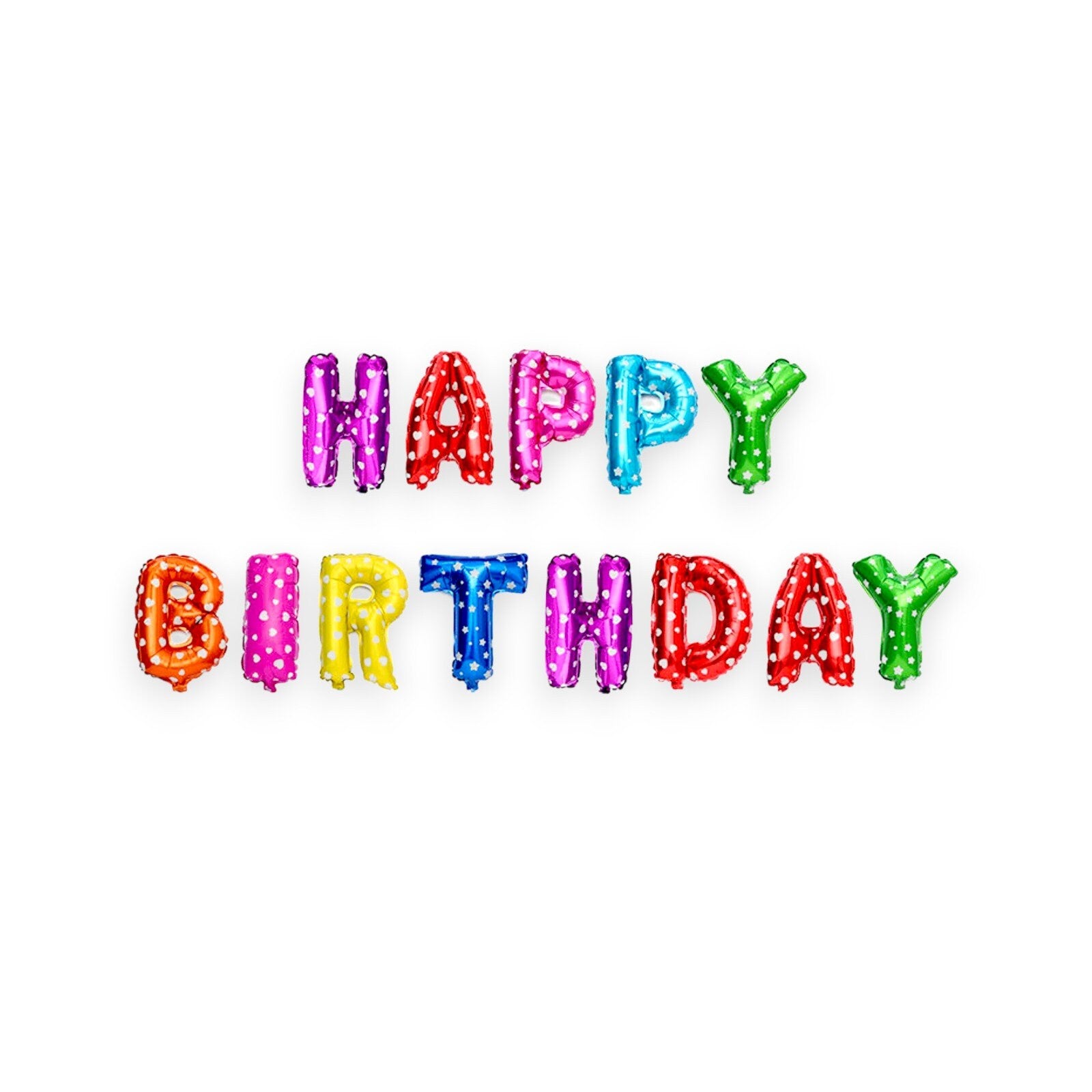 16" Rainbow Balloon Happy Birthday Banner, Polka Dot Letter Banner