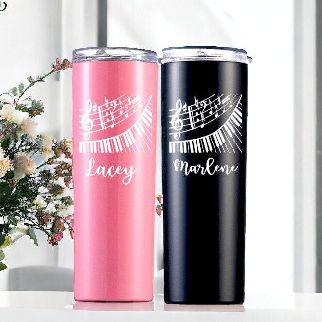 Music Teacher Gift Tumbler Cup Music Lover Fan Piano Player Teacher Appreciation, Personalized Laser Engraved Custom Name