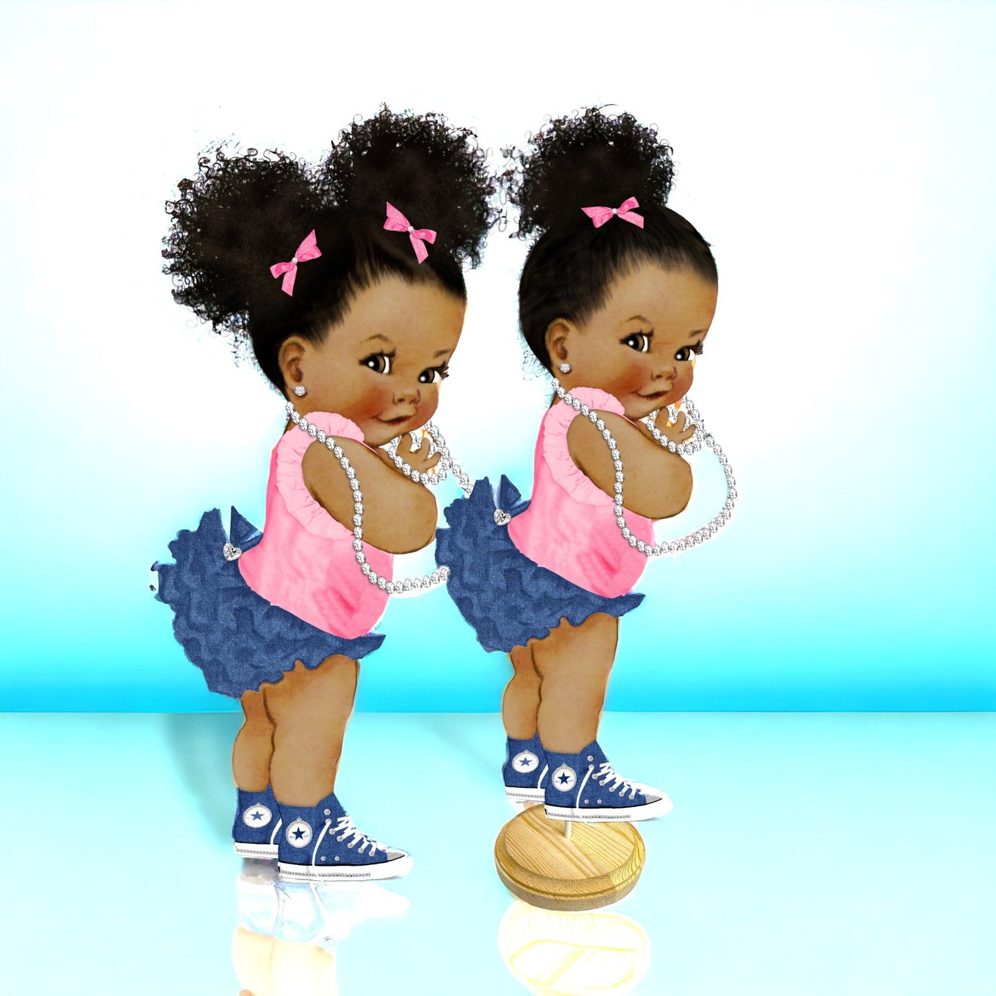 Pink Jeans Baby Girl Centerpieces Topper, Denim Diamond Party Baby Shower Table Decor, Cake Toppers
