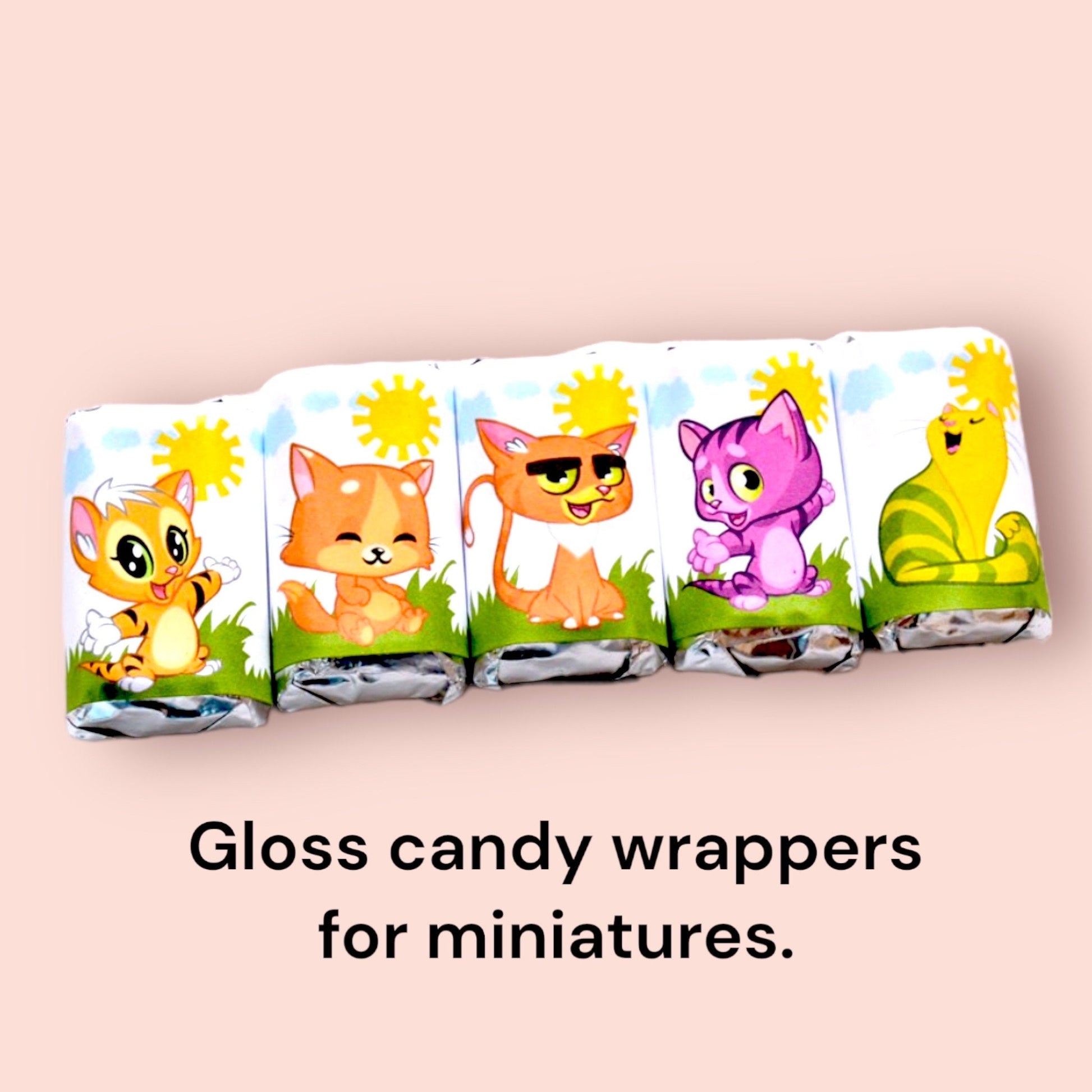 Cat Birthday Labels Candy Miniatures, Kitty Party Favor Candy Bar Stickers, Funny Decoration Gift