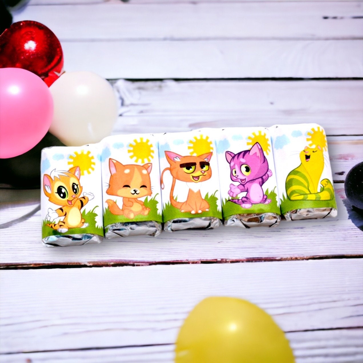 Cat Birthday Labels Candy Miniatures, Kitty Party Favor Candy Bar Stickers, Funny Decoration Gift