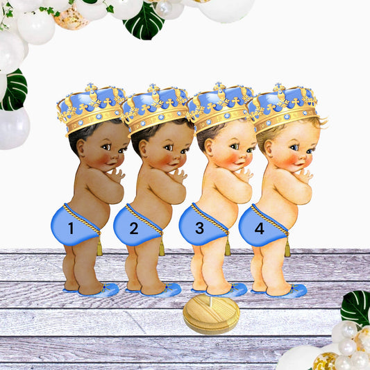 Centerpiece Cutouts Royal Baby Shower Prince Light Blue Gold Birthday Party Decorations Table Cake Topper