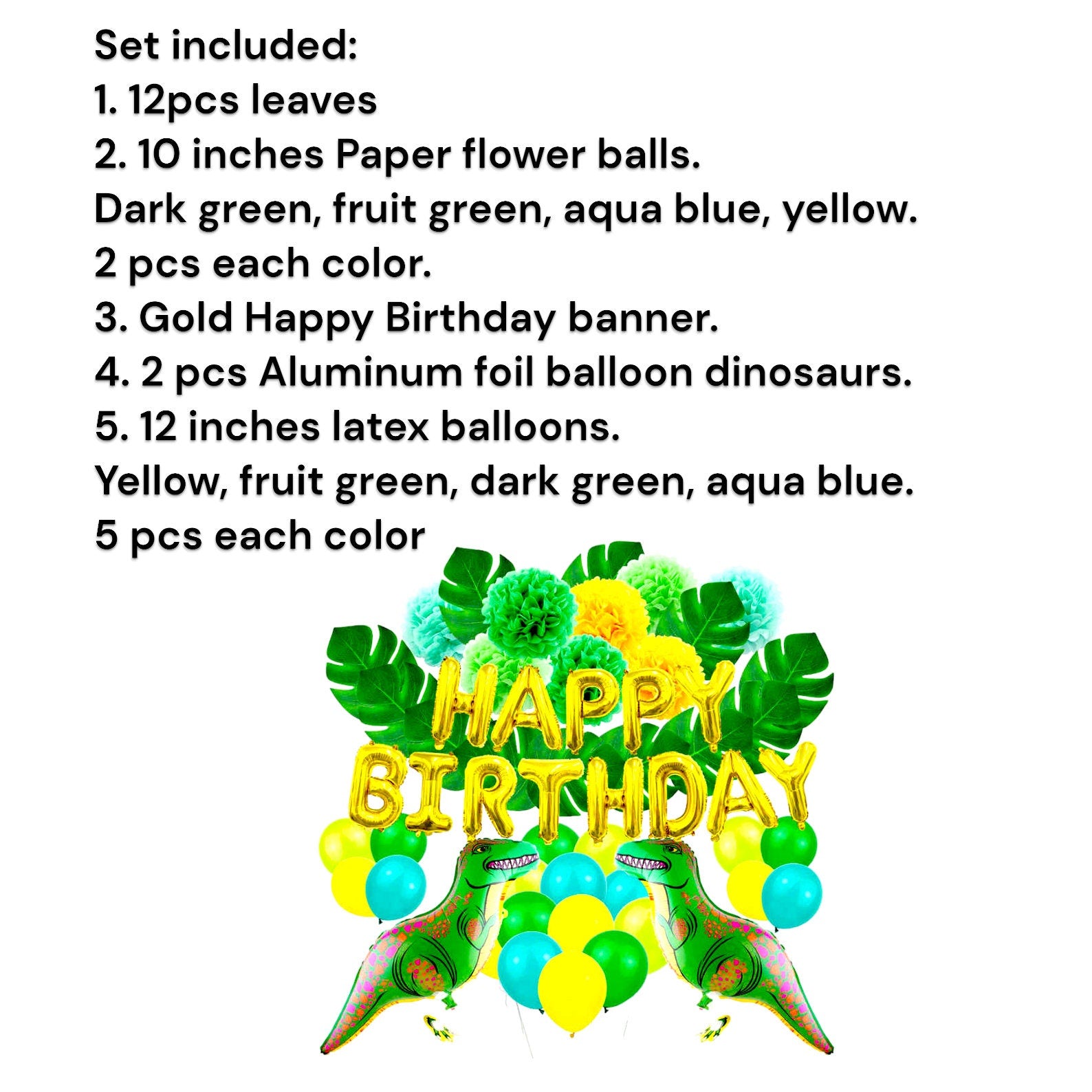 39pcs Dinosaur Birthday Balloons Party Backdrop Decorations Garland Kids Party ROAR Balloons Happy Banner Green Leaves