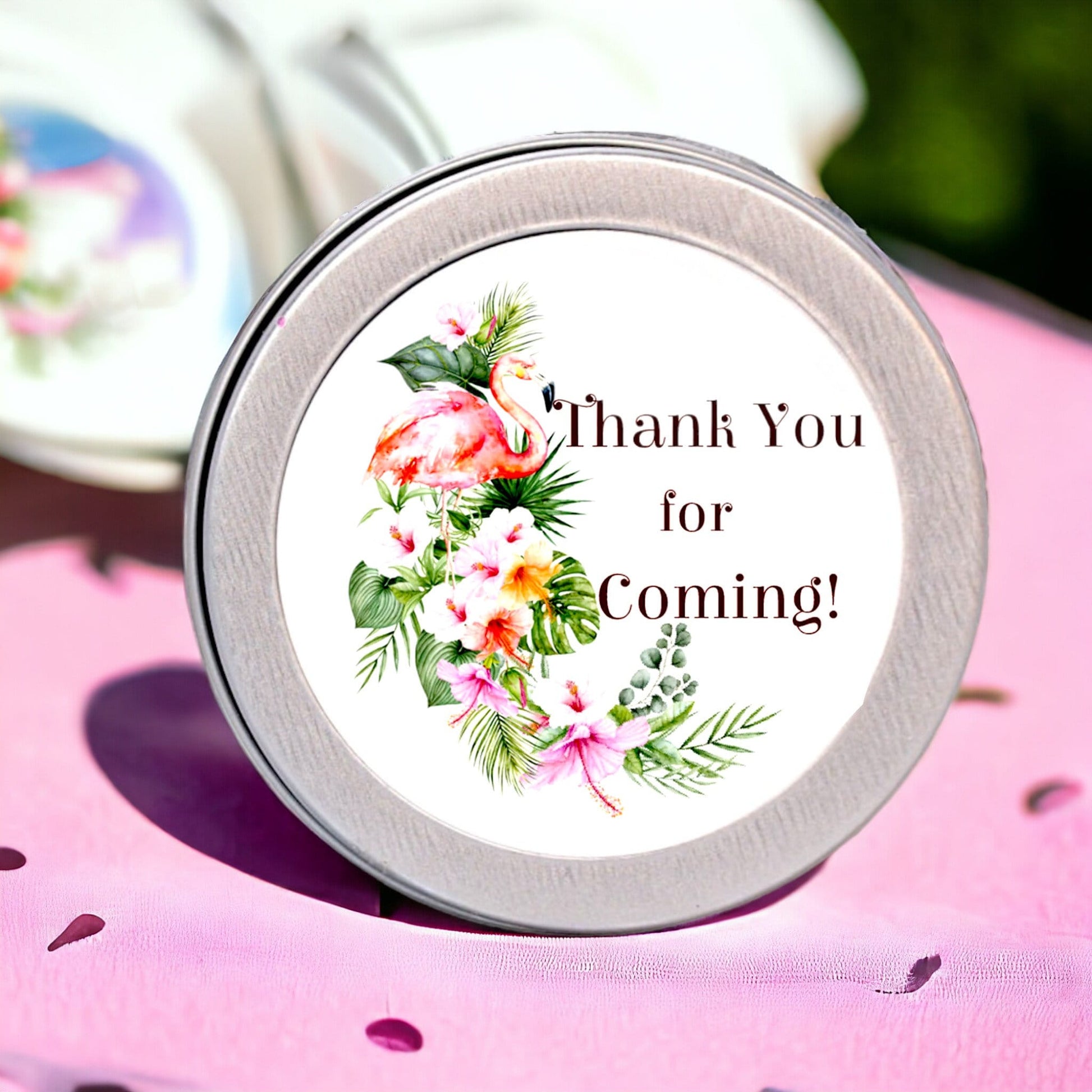 Personalized Flamingo Labels Hawaiian Thank you for Coming Watercolor Stickers Wedding Birthday Baby Shower