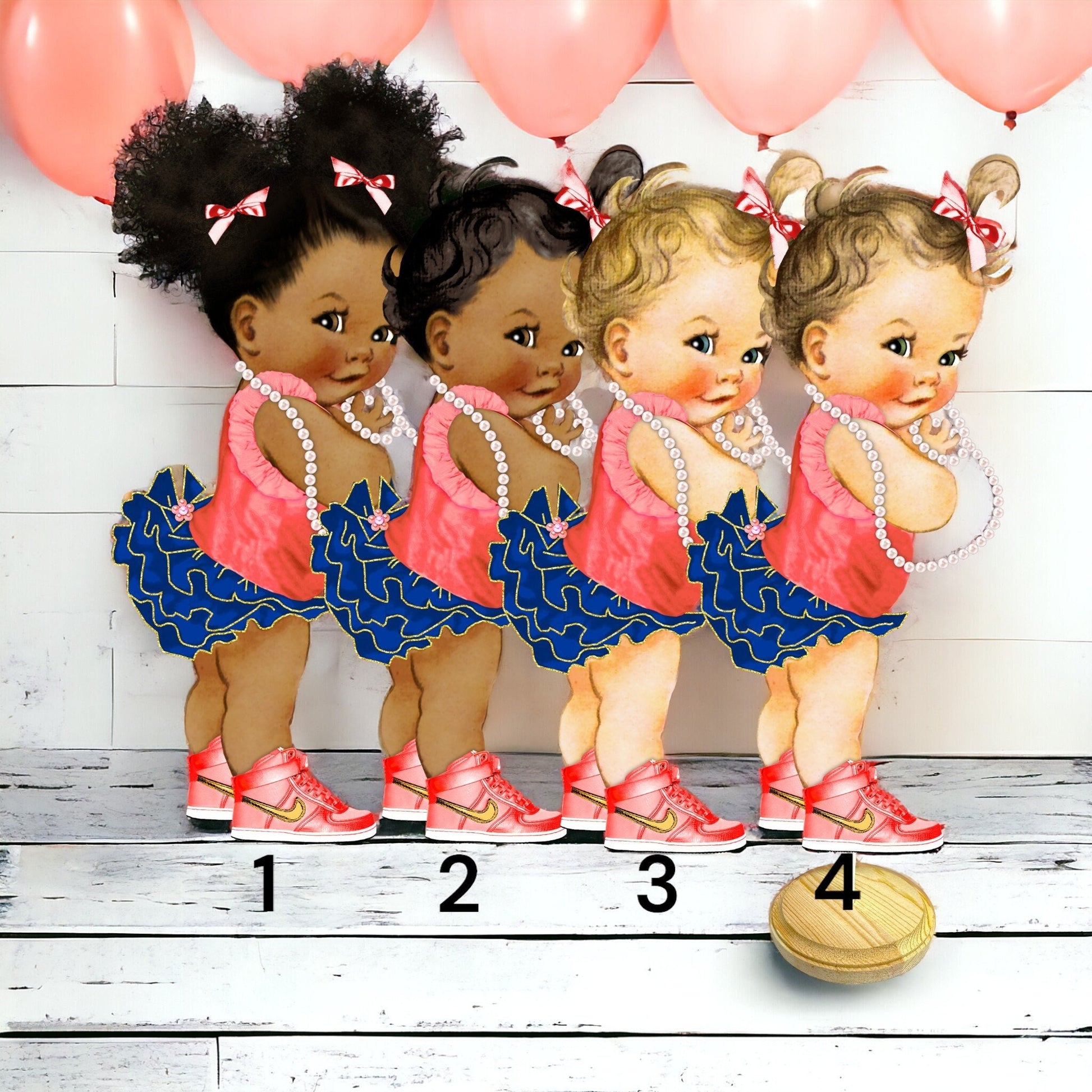 Coral Blue Baby Girl Centerpiece Cake Topper, Royal Party Cutouts, Table Desoration Birthday Baby Shower