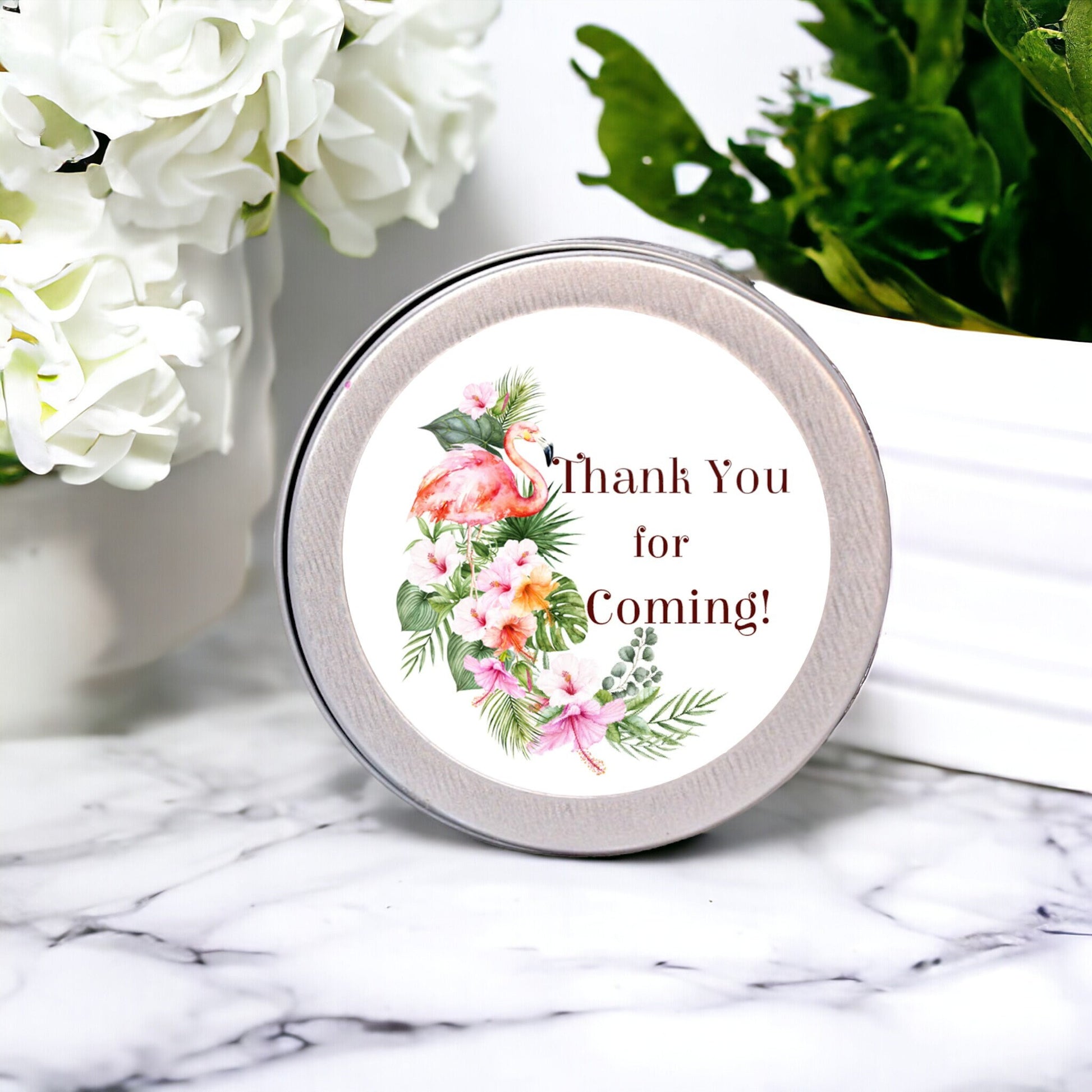 Personalized Flamingo Labels Hawaiian Thank you for Coming Watercolor Stickers Wedding Birthday Baby Shower