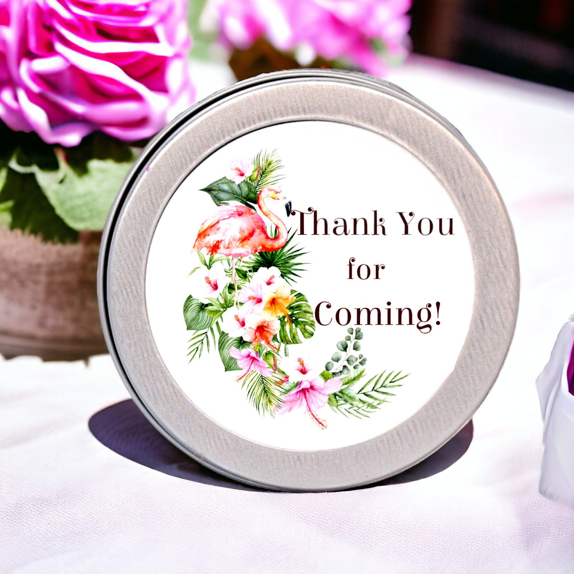 Personalized Flamingo Labels Hawaiian Thank you for Coming Watercolor Stickers Wedding Birthday Baby Shower