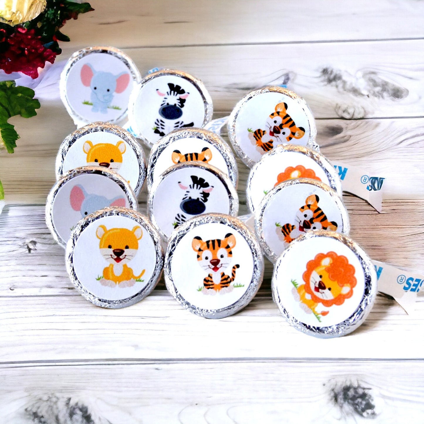 Jungle party favor labels for kisses candy