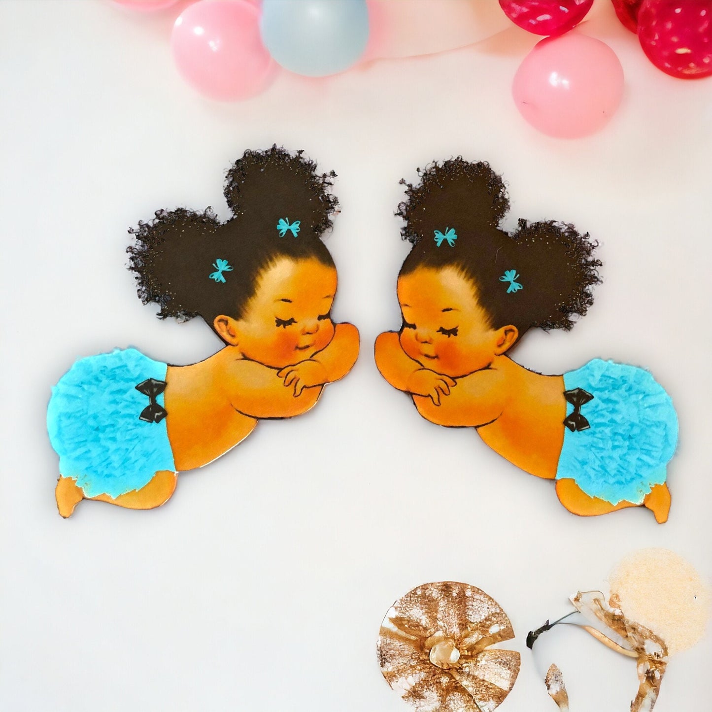 Turquoise Sleeping Baby Cutouts African American Birthday Table Decor