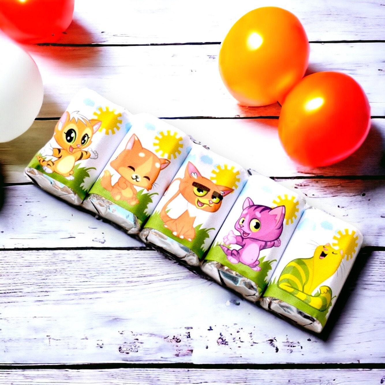 Cat Birthday party favor labels candy wrappers