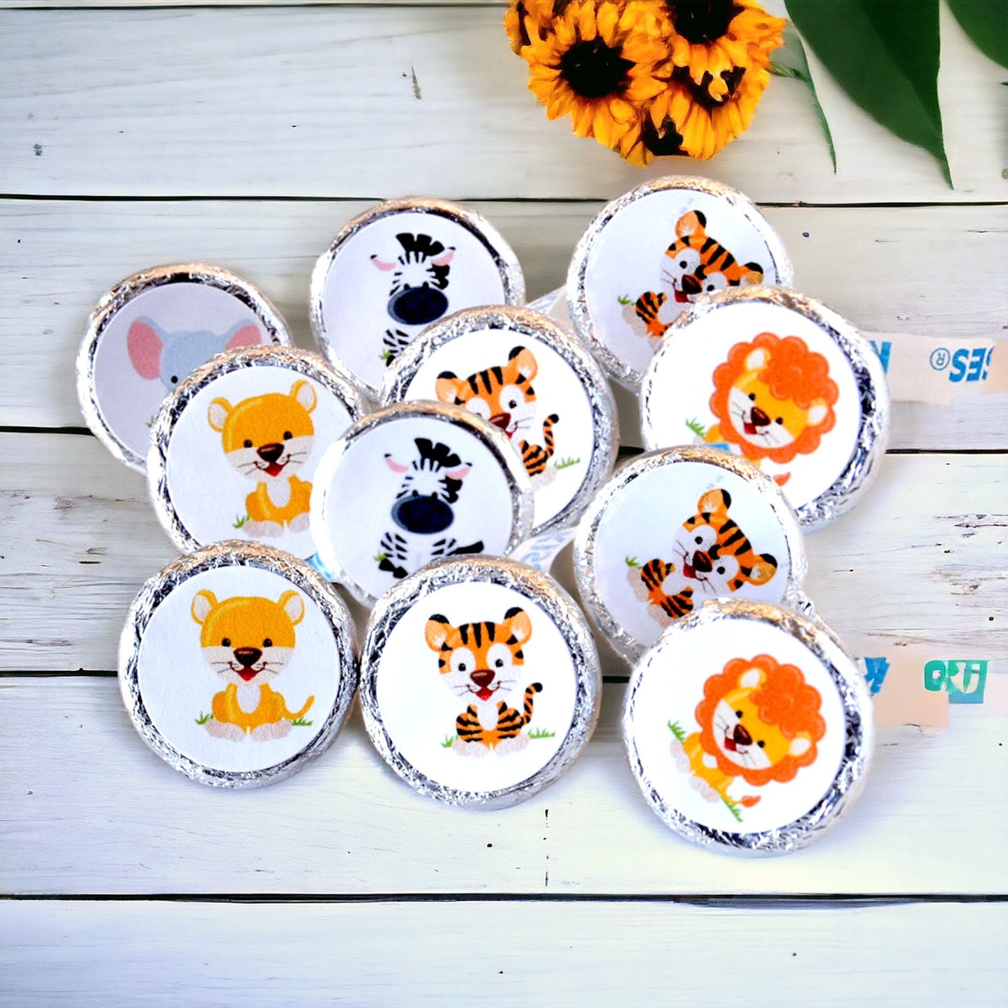 Jungle Safari Kisses Labels Baby Shower Birthday Party Round Candy Labels, Jungle Party Favors, Fits Hershey's Kiss