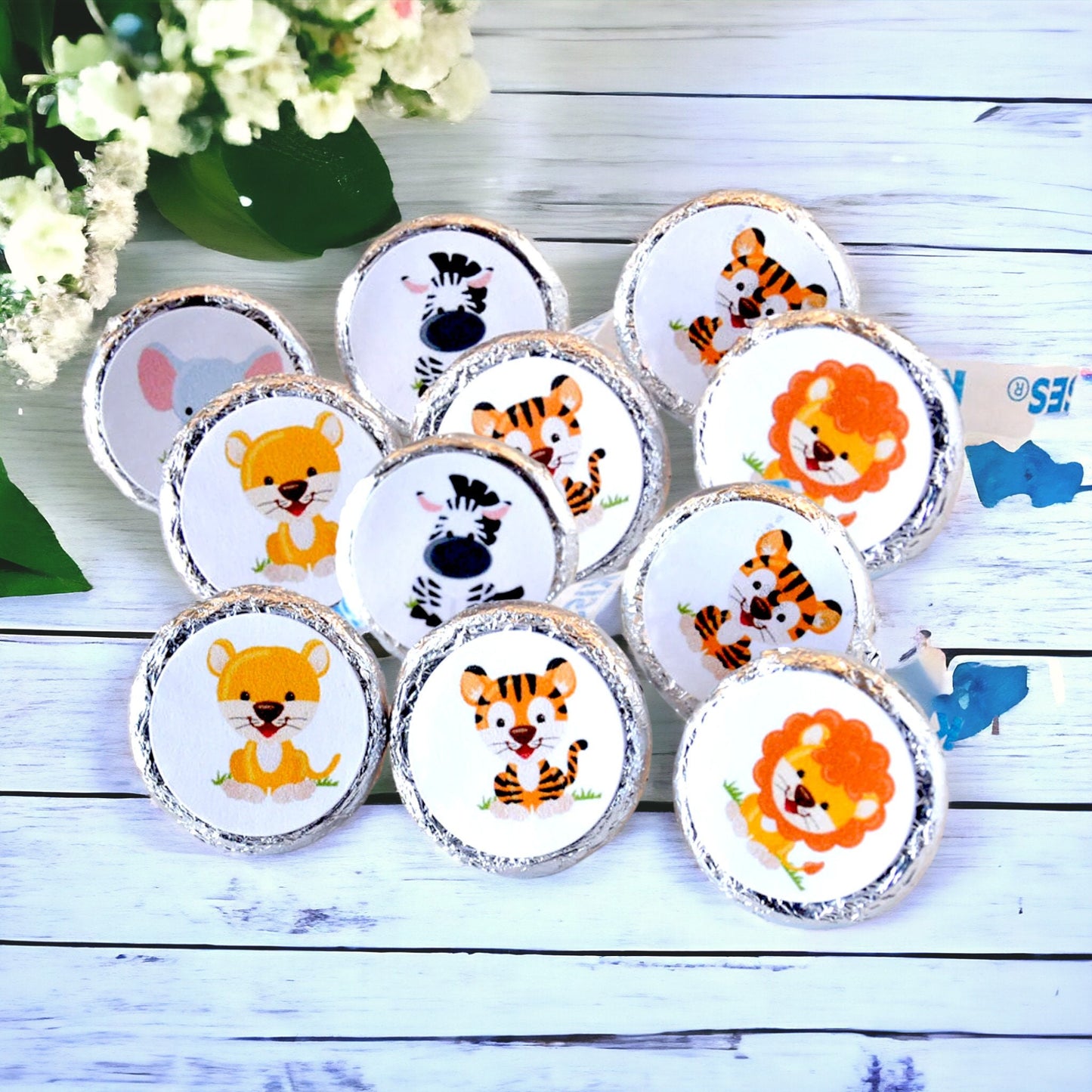 Jungle Safari Kisses Labels Baby Shower Birthday Party Round Candy Labels, Jungle Party Favors, Fits Hershey's Kiss