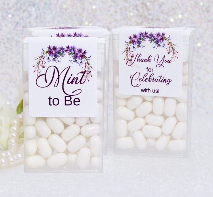 Tic Tac Labels Wedding Mint to Be Floral Purple Wedding Bridal Shower Party Favor Stickers