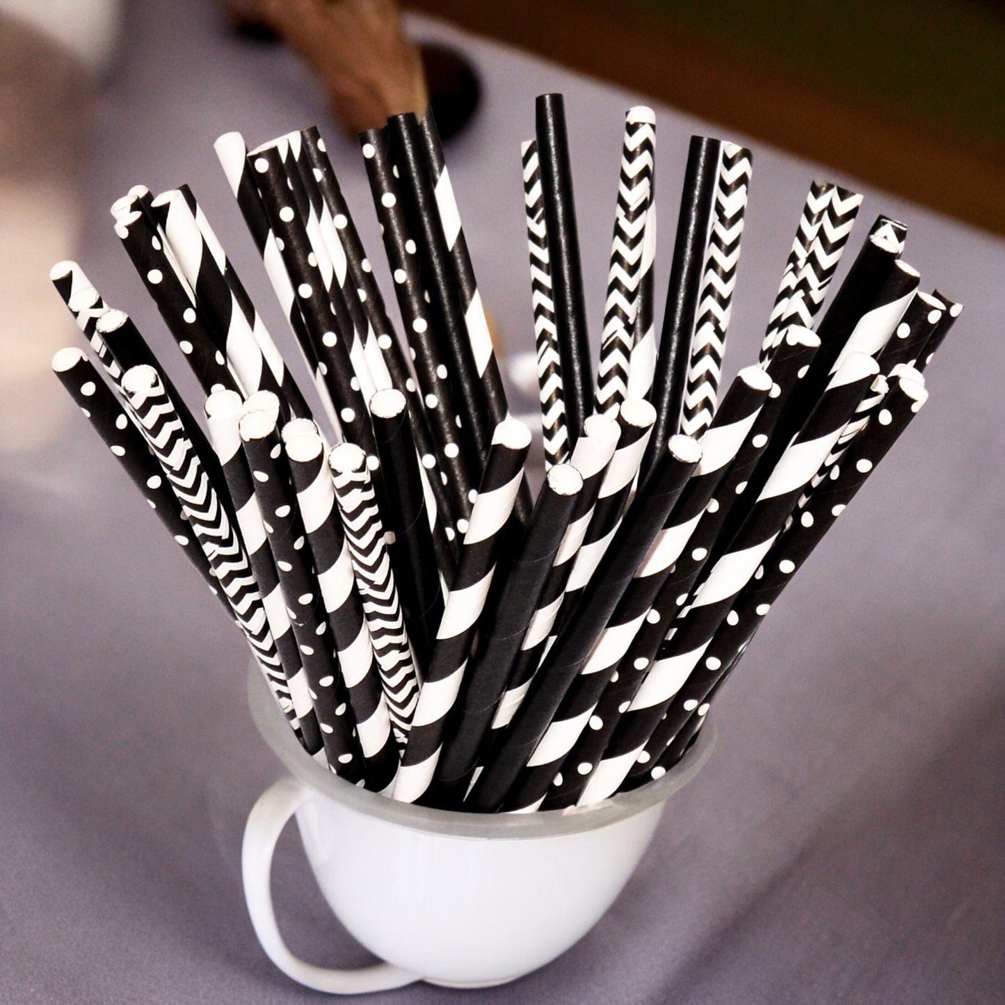 50 Black Paper Straws Birthday Wedding Prince Black Party Decor Straws
