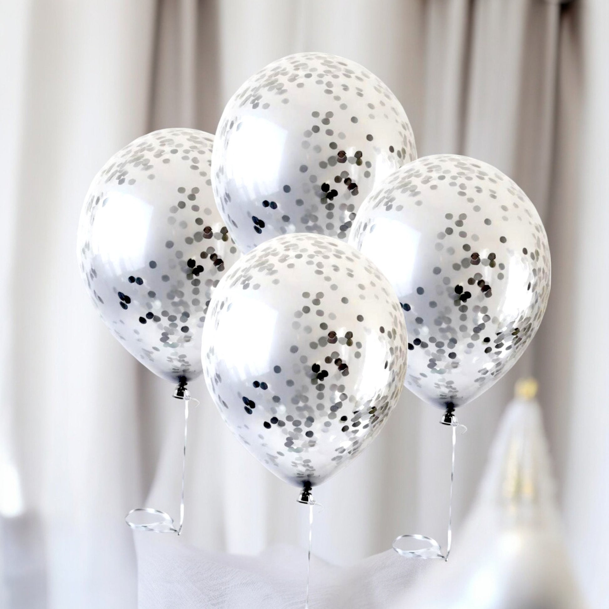 5 Silver Foil Confetti Balloons 11" Birthday Bridal Baby Shower Birthday Party Supply