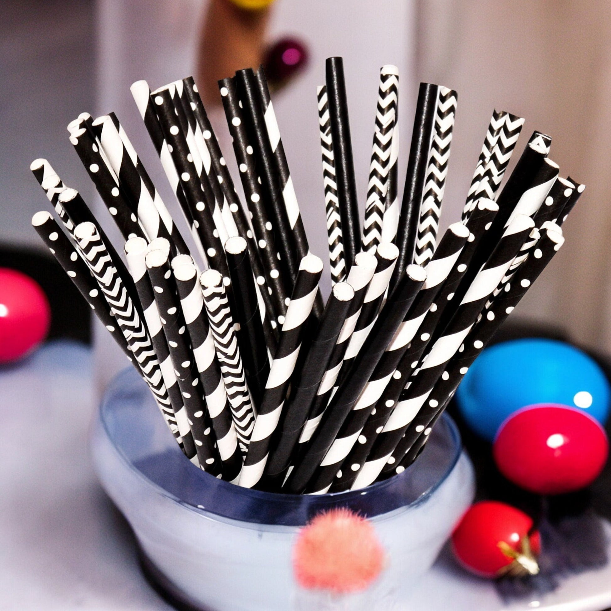50 Black Paper Straws Birthday Wedding Prince Black Party Decor Straws