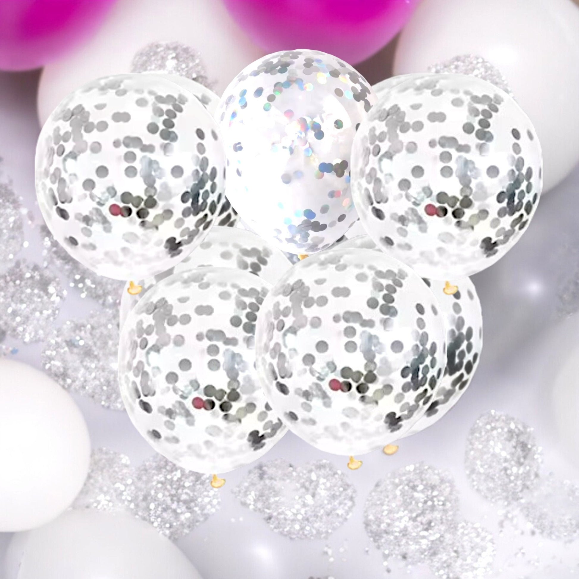 Silver confettti balloons