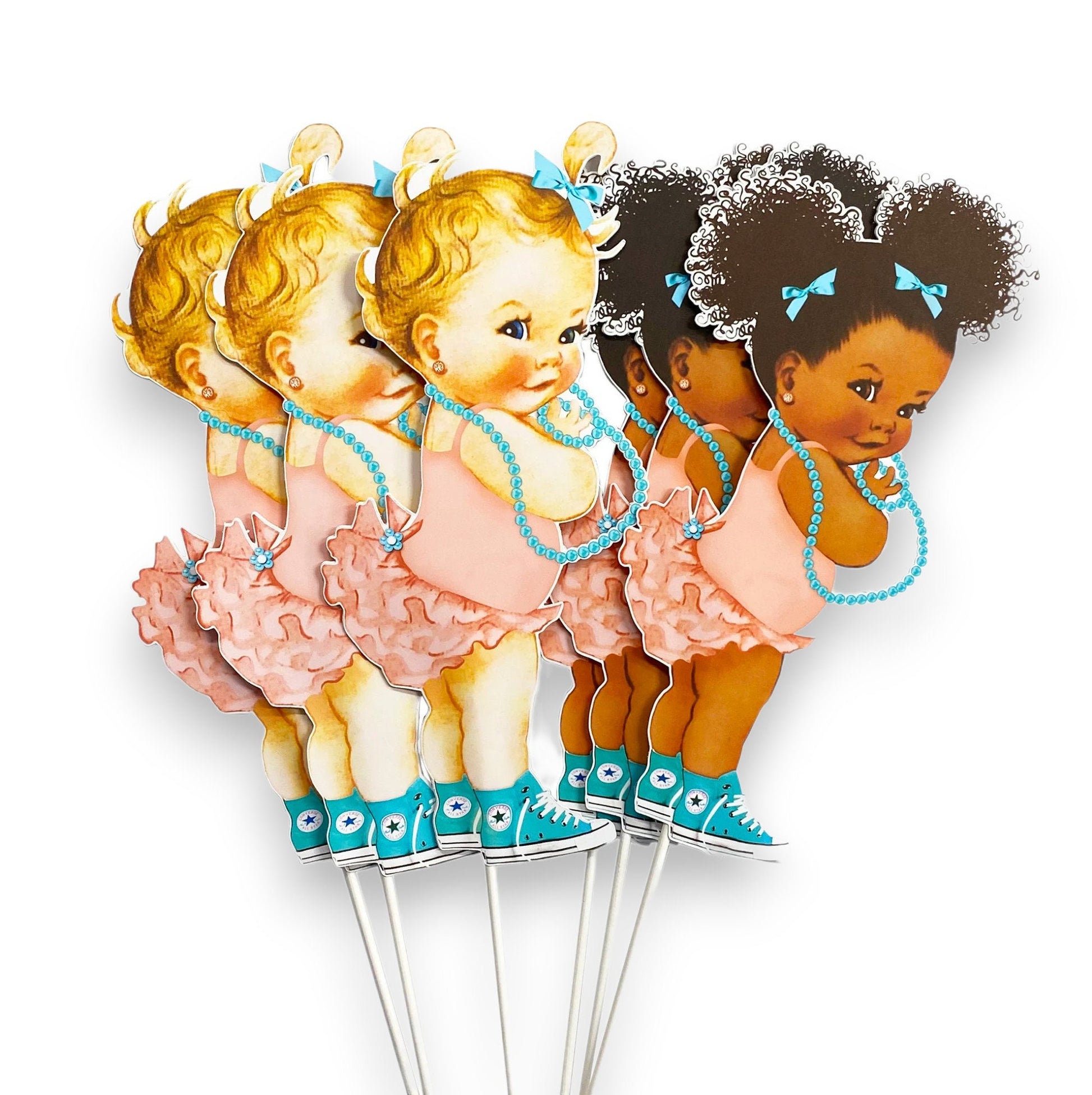 Peach Aqua Teal Baby Girl Centerpiece Cutouts, Topper Baby Shower 1st Birthday Table Decoration