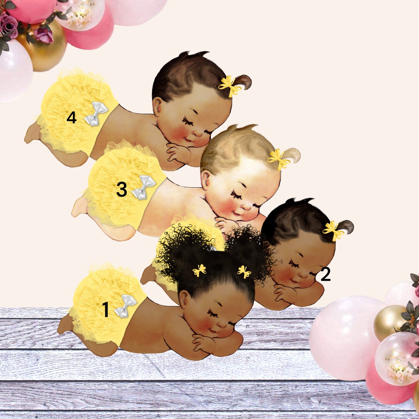 Sleeping Girl Yellow Ruffle Pants Cutouts Centerpiece Baby Shower Birthday Table Decoration Cake Topper Decor