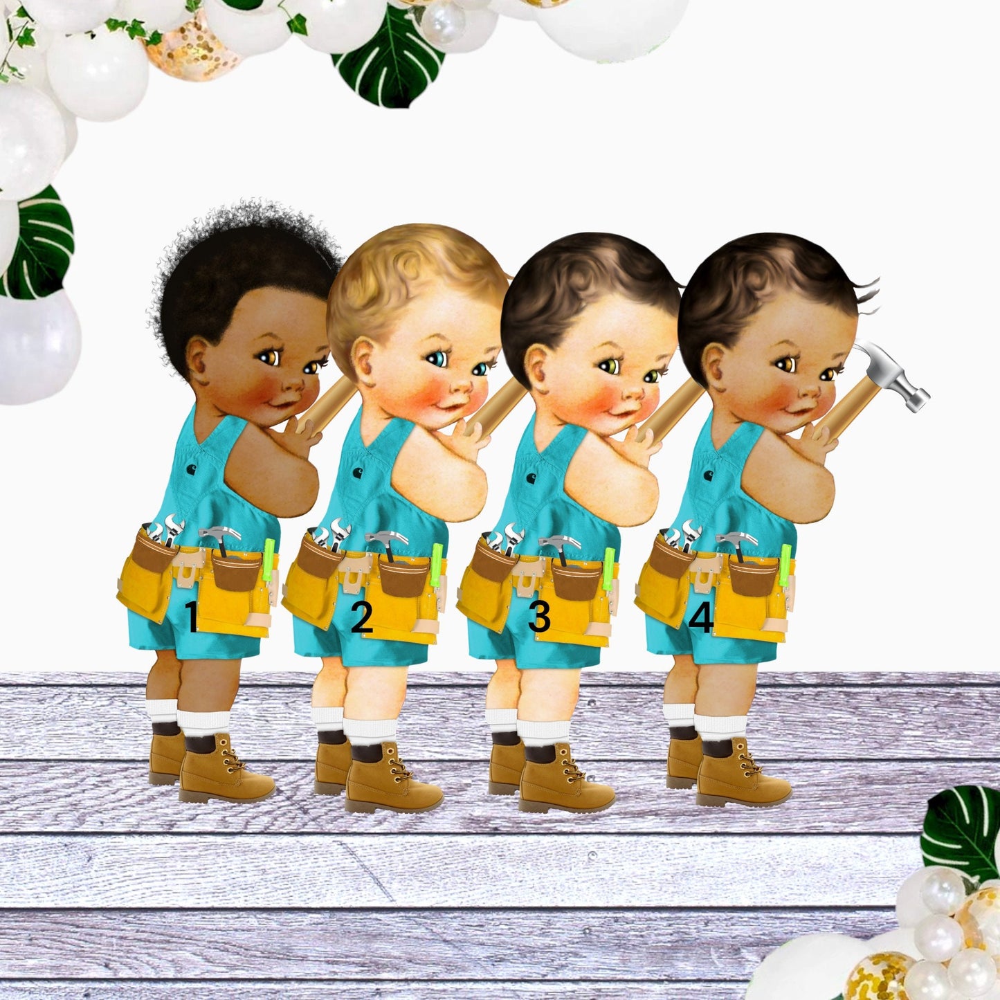 Baby Boy Carpenter Construction Centerpiece Cutouts 1st Birthday Baby Shower Party Table Decoration