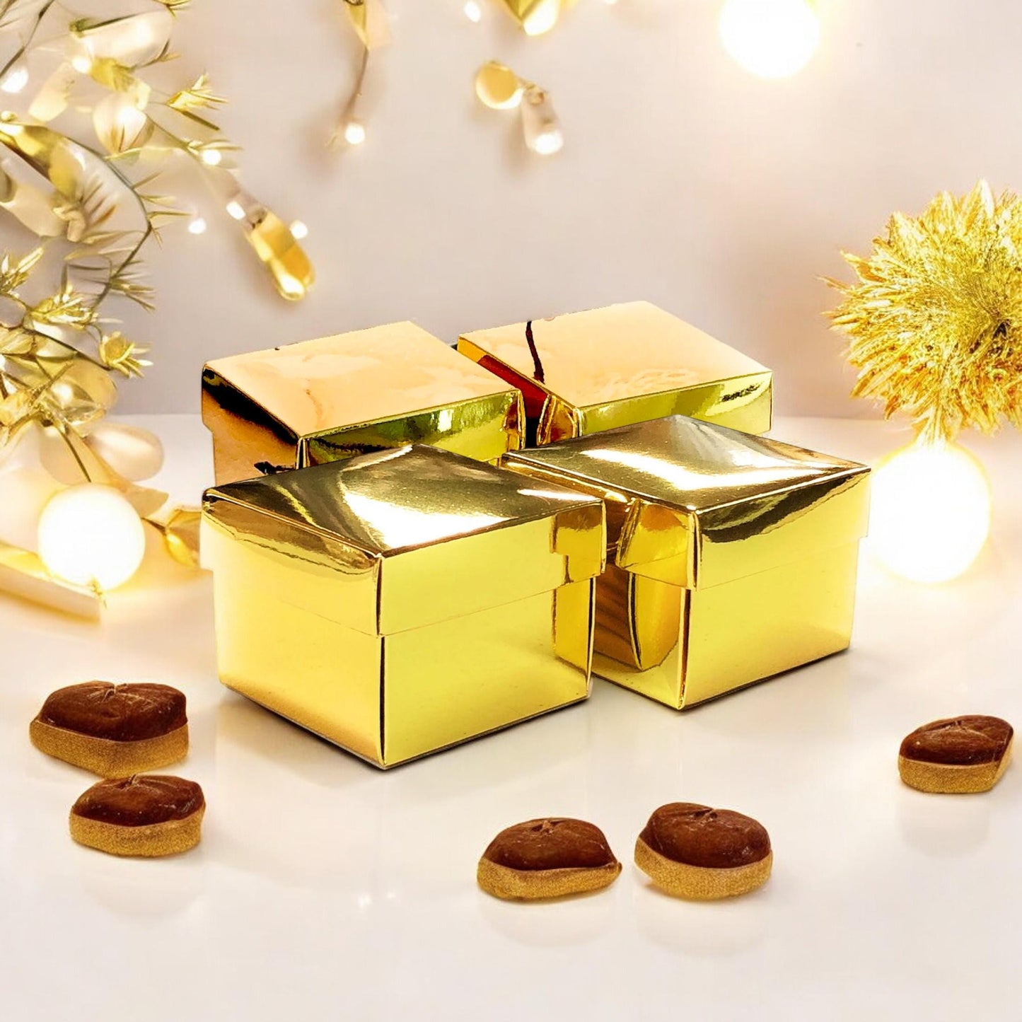 Set of 12 Gold Metallic Favor Boxes with Lid - Bridal Shower Wedding Baby Shower Birthday Gift Box