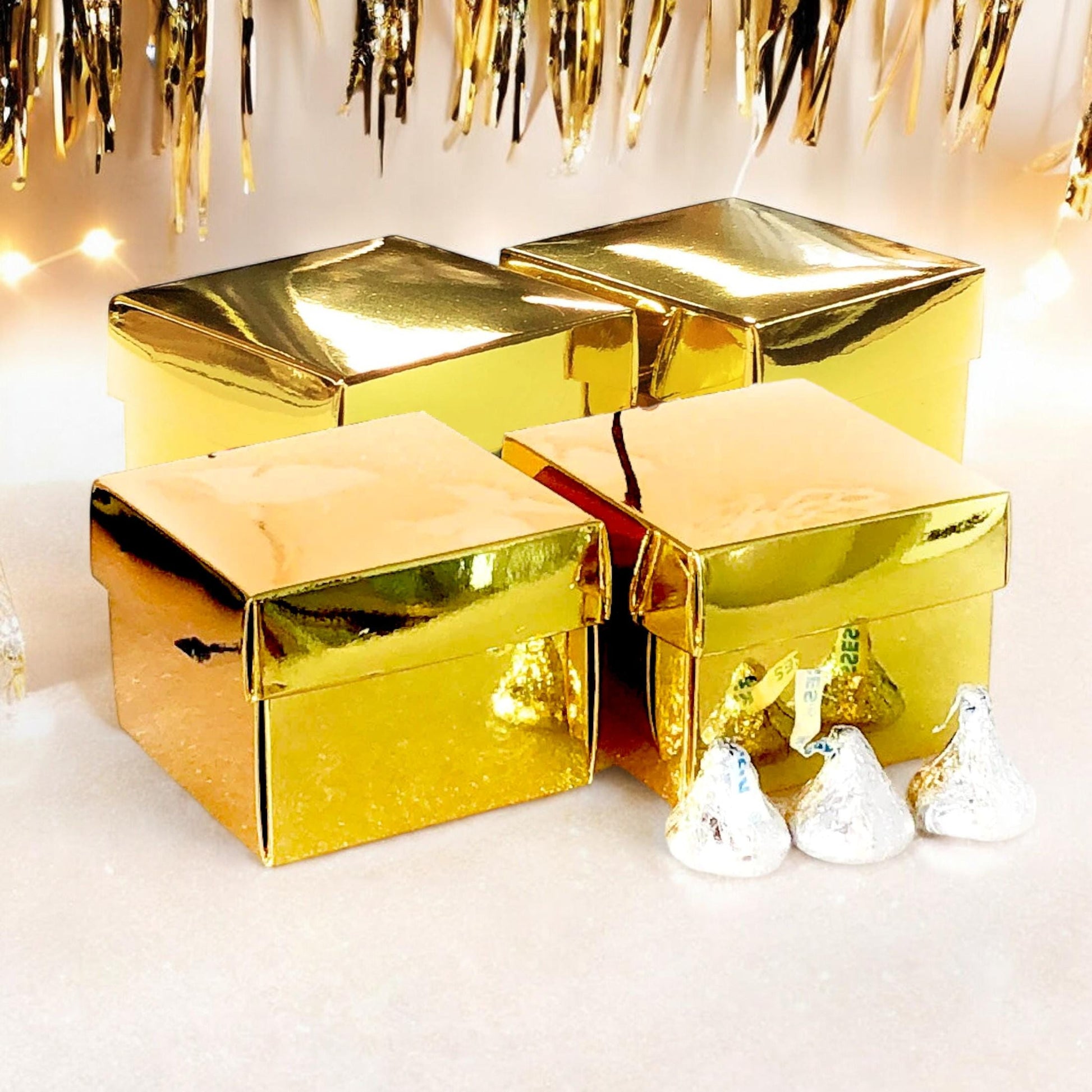 Set of 12 Gold Metallic Favor Boxes with Lid - Bridal Shower Wedding Baby Shower Birthday Gift Box