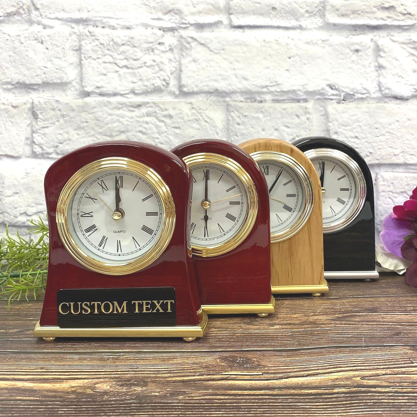 Personalized Engraved Desk Clock - Custom Wood Anniversary Gift - Small Retro Clock for Living Room - Unique Office Promotion Gift