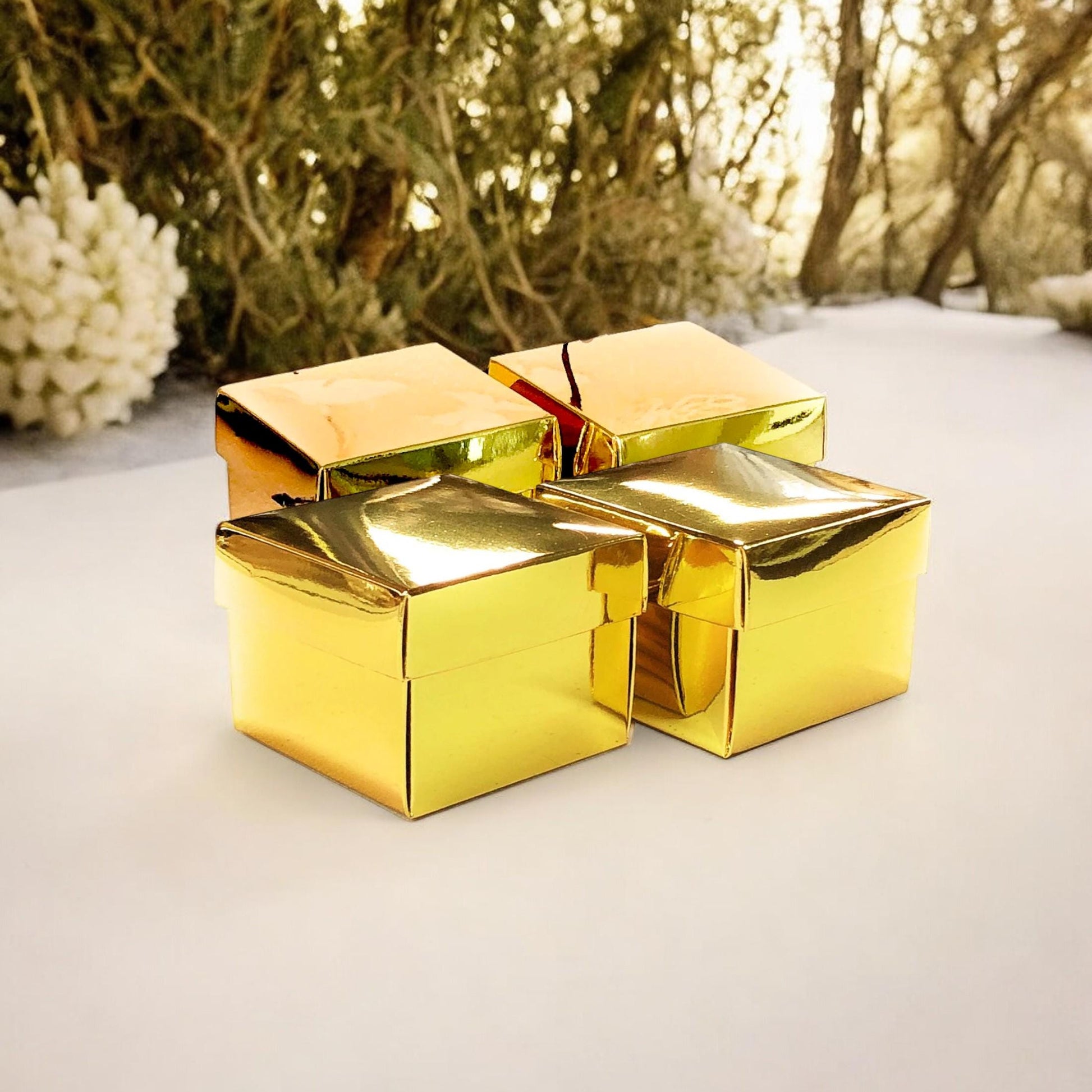 Set of 12 Gold Metallic Favor Boxes with Lid - Bridal Shower Wedding Baby Shower Birthday Gift Box