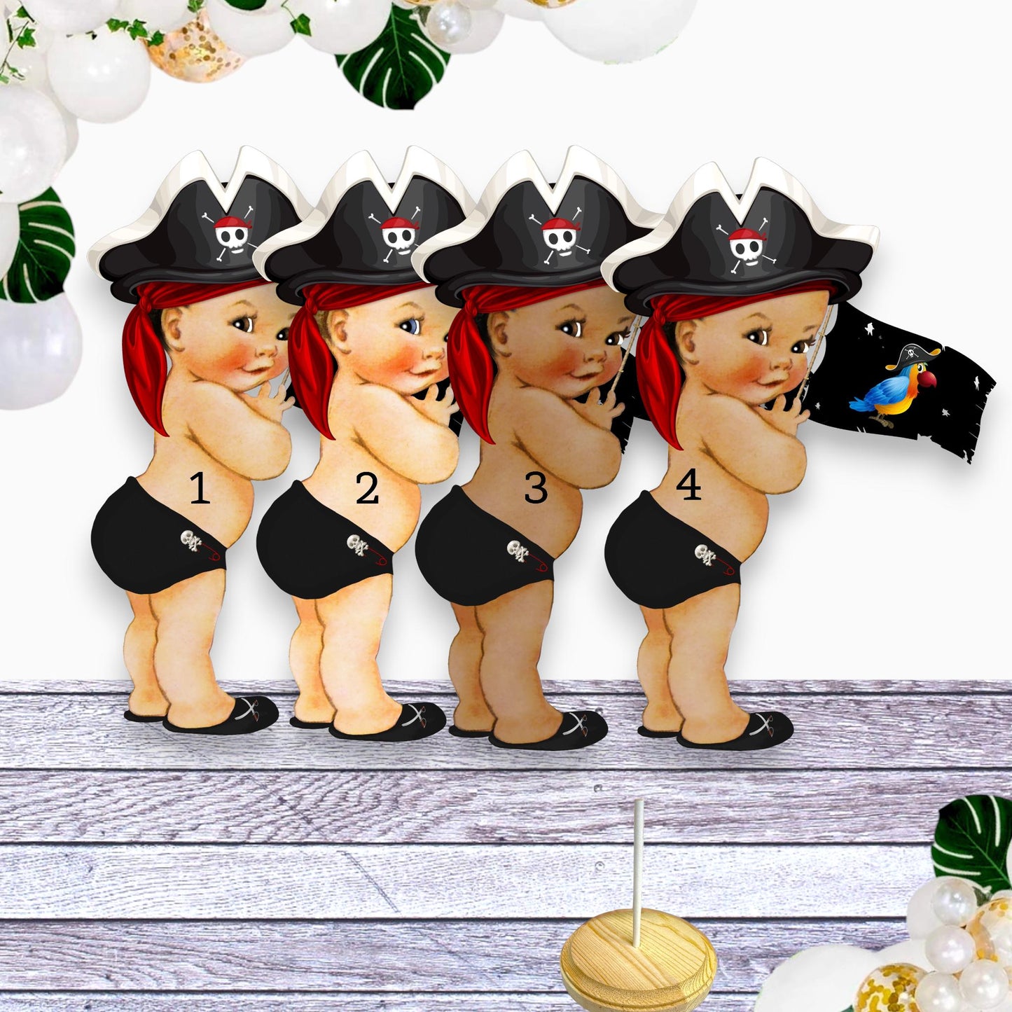 Pirate Cake Topper Centerpiece Cutouts, 1st Birthday Baby Shower Ocean Sea Boy Party Decorations