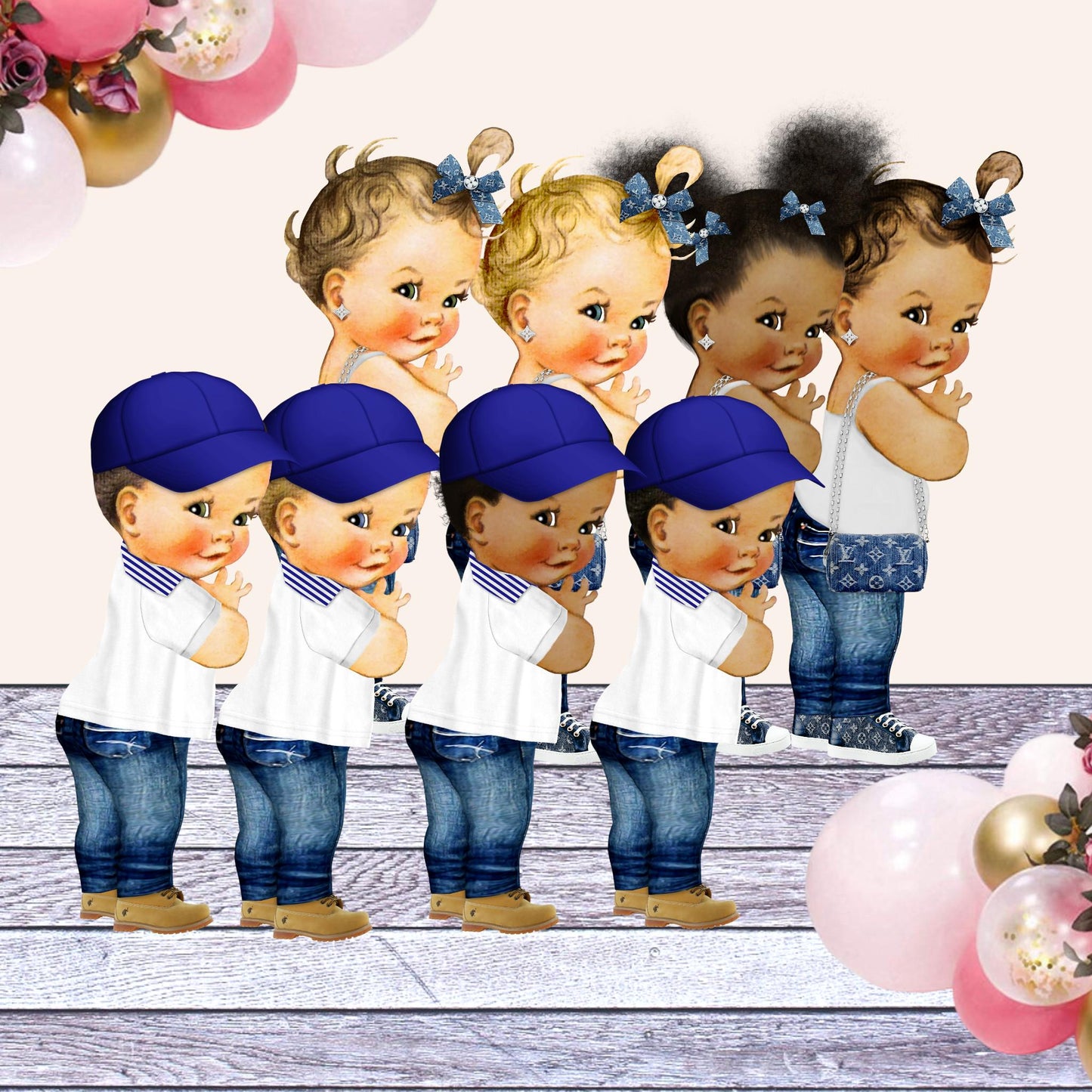 denim baby shower 1st birthday cake topper cutouts party decorations