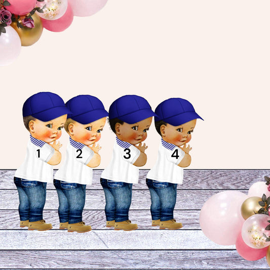 Twins Boy Girl Denim Diamonds Cake Topper Centerpiece Cutouts, 1st Birthday Baby Shower Denim Party Decorations Twins