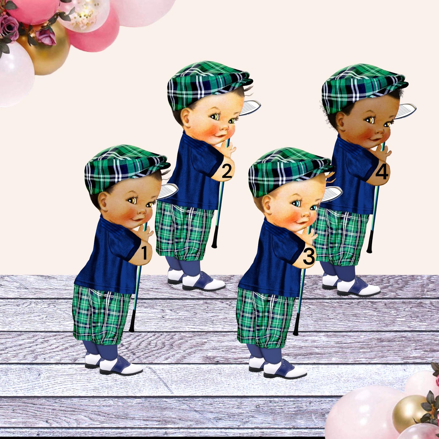 Boy Girl Golf Cake Topper Centerpiece Cutouts, 1st Birthday Baby Shower Golf Party Decorations Twins