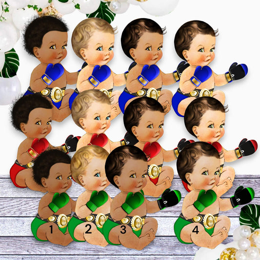 Sitting Baby Boxer Topper Cutouts, Baby Shower Table Centerpiece, 1st Birthday Sport Birthday Decoration
