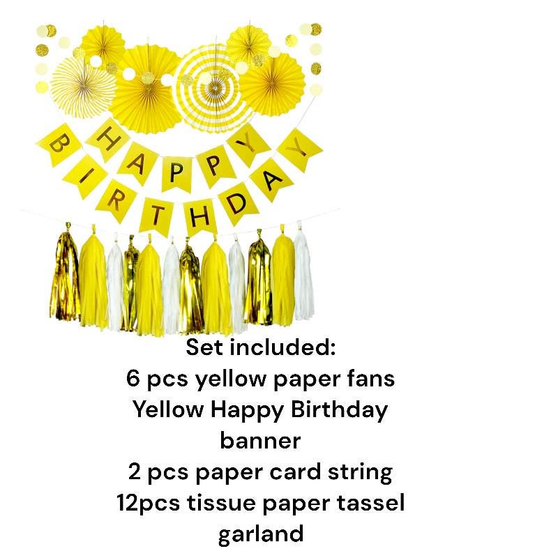 Yellow Birthday Sunflower Party Decor Banner Paper Fan Tassel Bees Birthday Kit