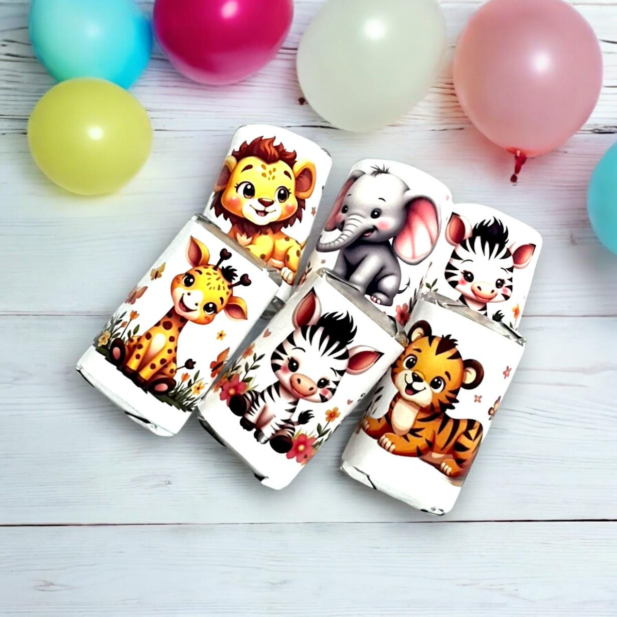 Jungle Animals Baby Shower Labels, Party Favor Candy Stickers, 1st Birthday Girl Boy Safari Miniatures Candy Bar