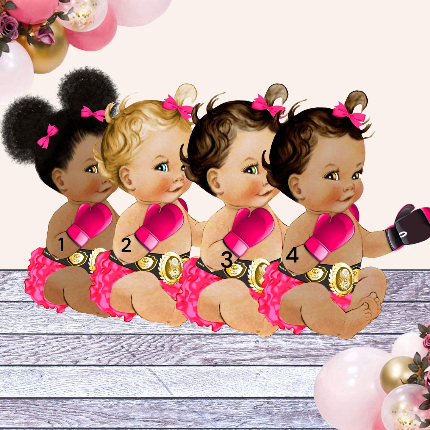 Winter Girl Cake Topper Centerpiece Cutouts, African American Baby Girl Pink Sweater Gold Pants, 1st Birthday Baby Shower Party Decorations