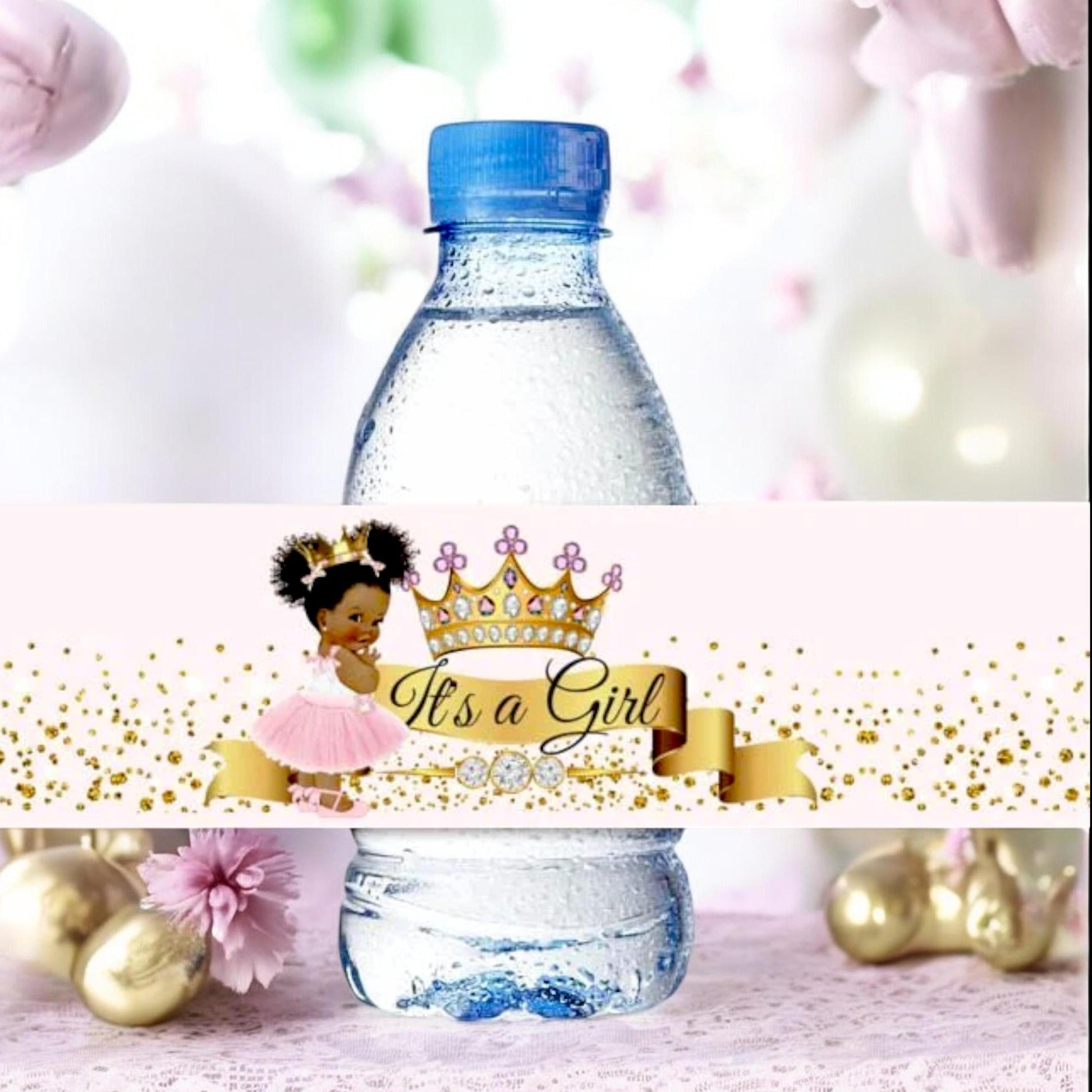 25 African American Water Bottle Labels, Little Princess Water Labels, Birthday Baby Shower Bottle Stickers