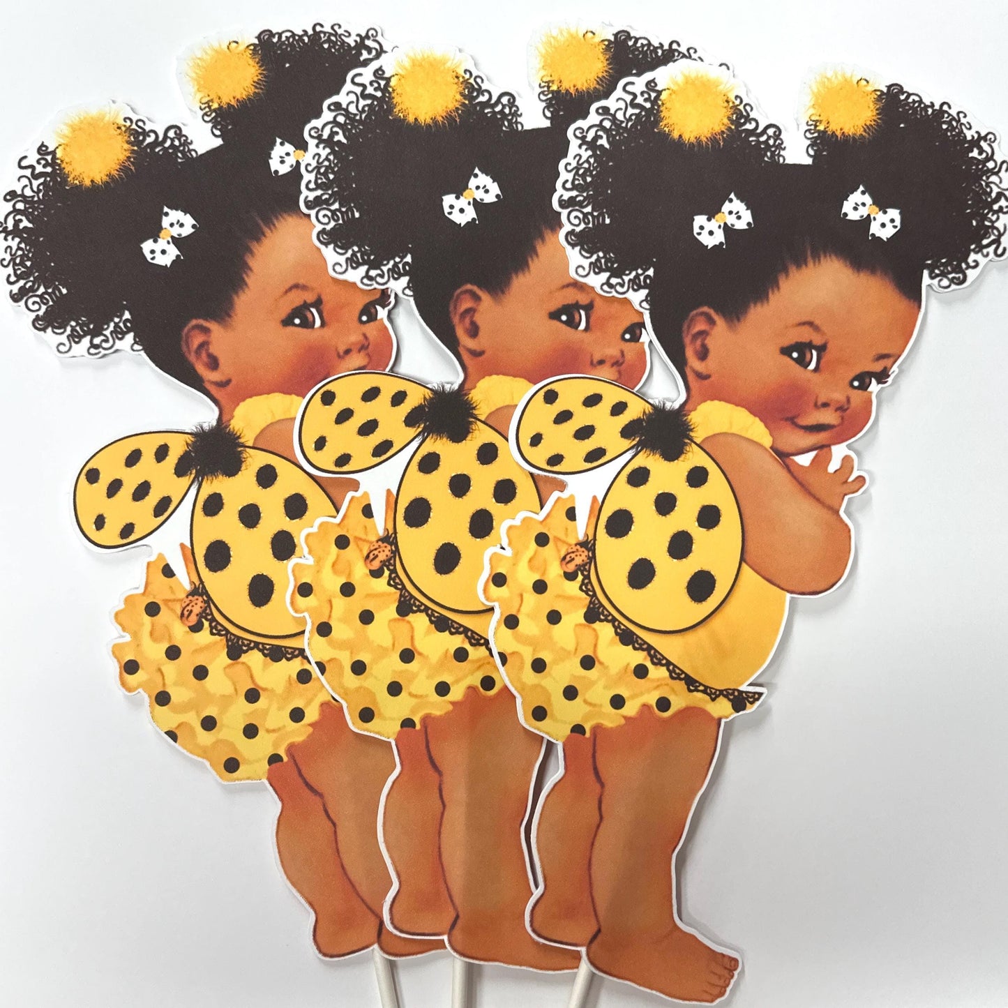 Ladybug Baby Shower Girl Centerpiece Cutouts, Ladybug Wings 1st Birthday Cake Topper Ruffle Pants, Vintage Baby Girl
