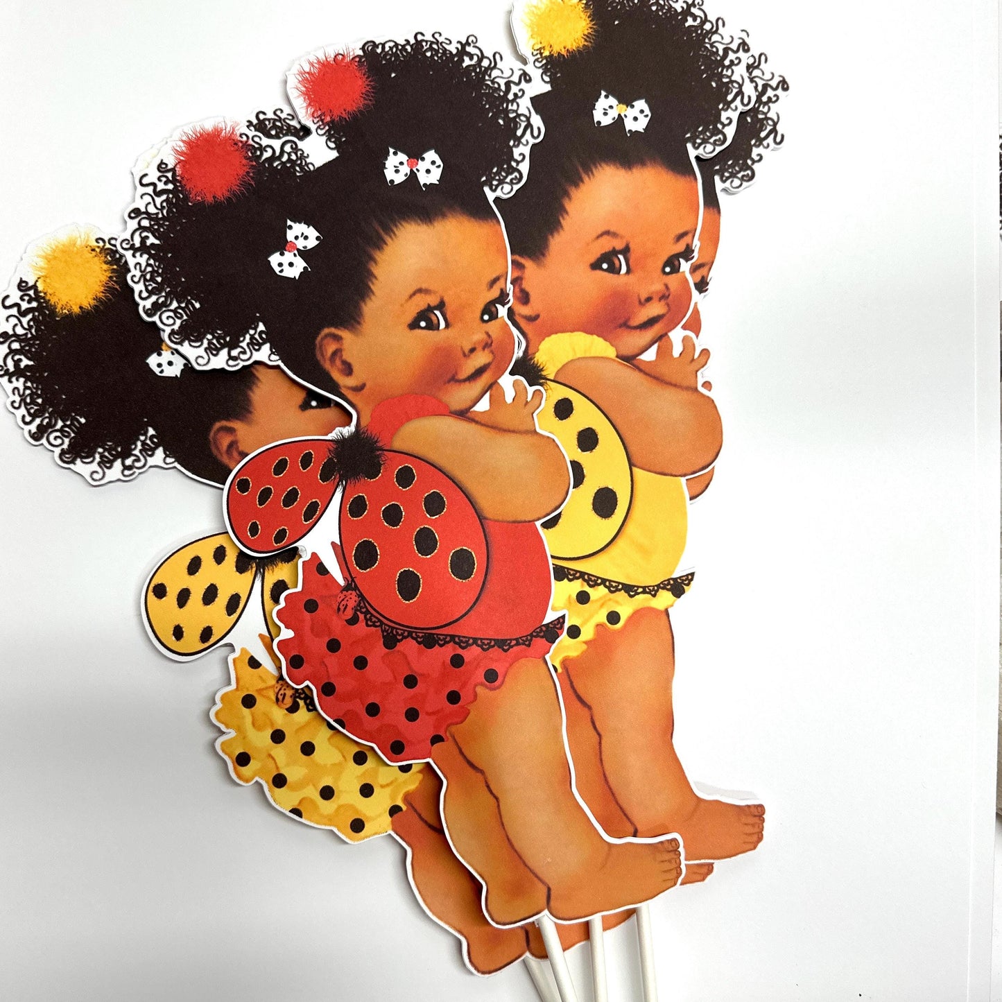 Ladybug Baby Shower Girl Centerpiece Cutouts, Ladybug Wings 1st Birthday Cake Topper Ruffle Pants, Vintage Baby Girl
