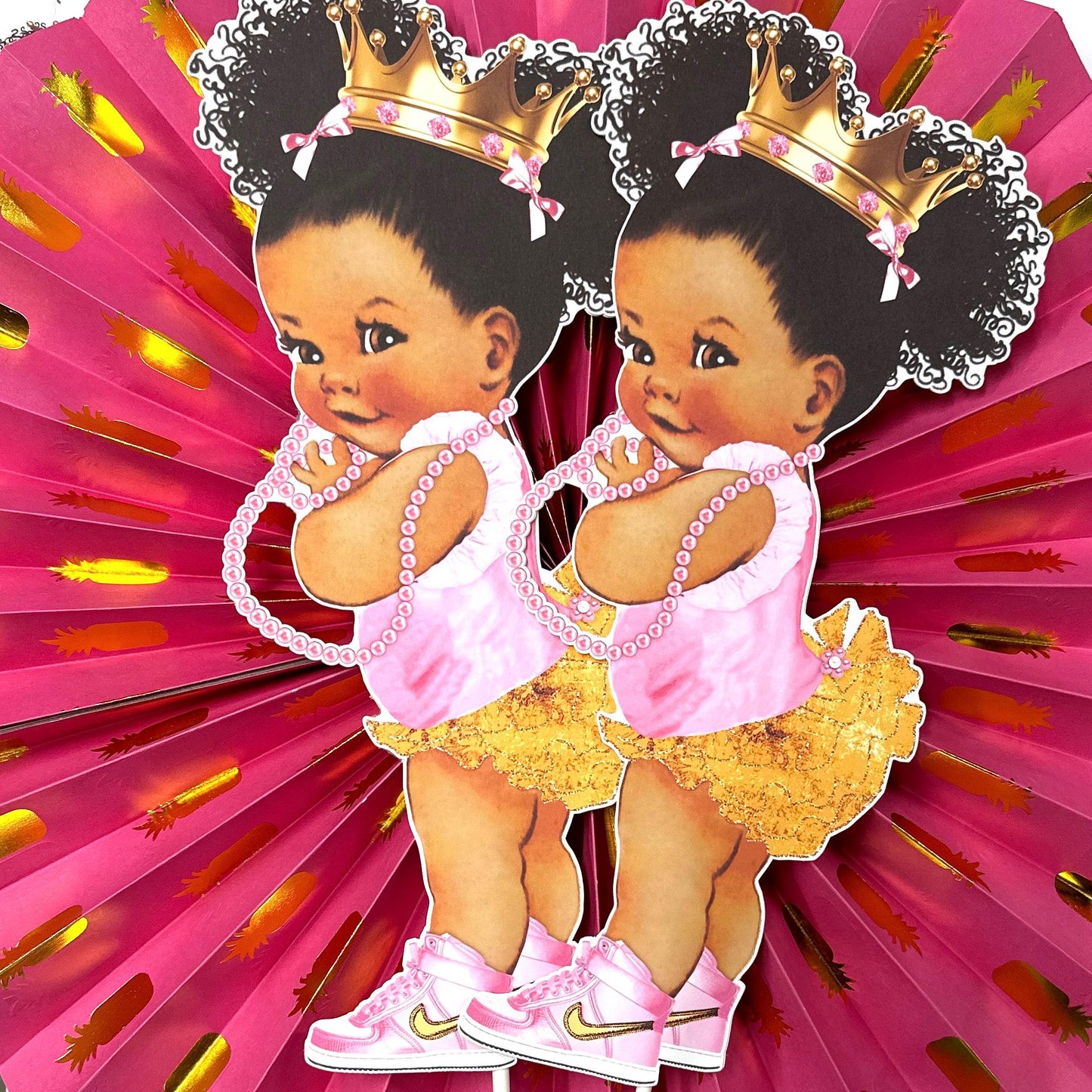 3 Pink Gold African American Princess Centerpieces Birthday Table Decor
