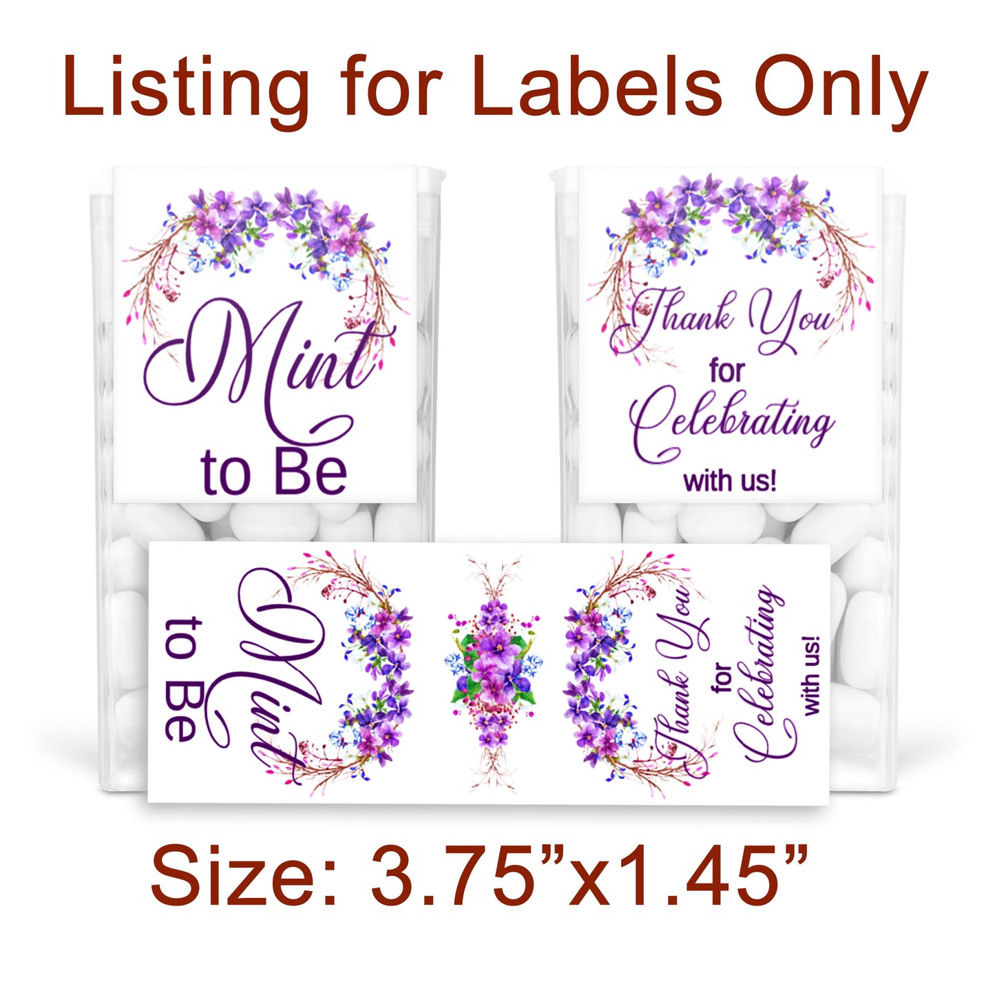 Tic Tac Labels Wedding Mint to Be Floral Purple Wedding Bridal Shower Party Favor Stickers