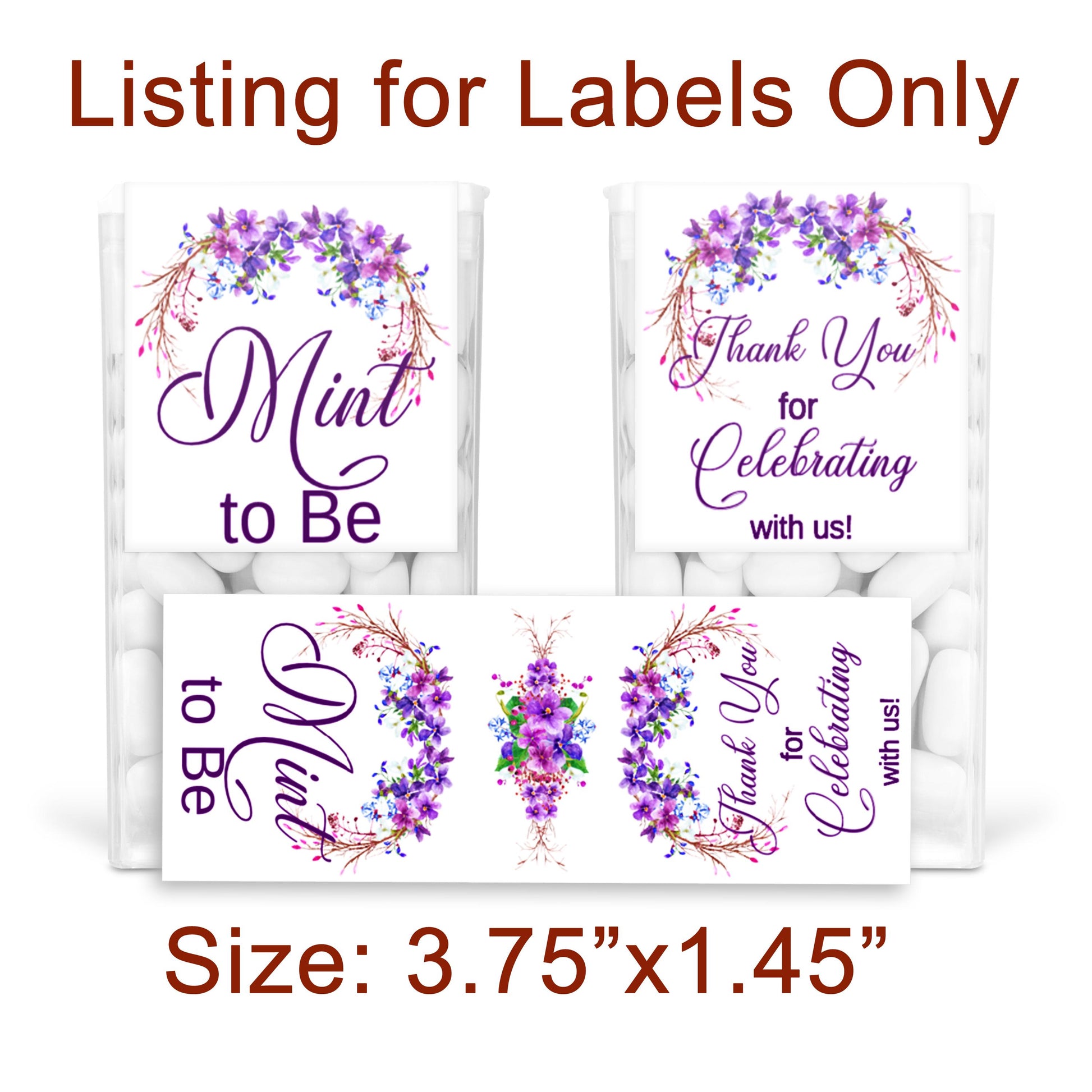 Tic Tac Labels Wedding Mint to Be Floral Purple Wedding Bridal Shower Party Favor Stickers