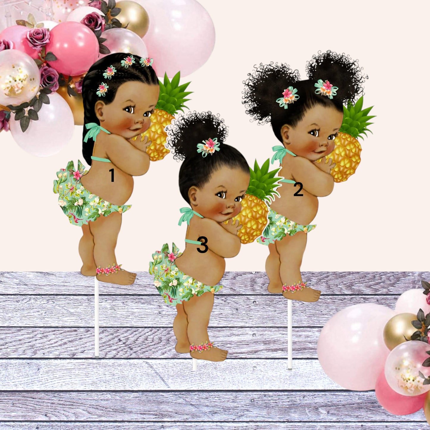 Aloha Tropical Girl Topper African American Princess Centerpieces Birthday Table Decor