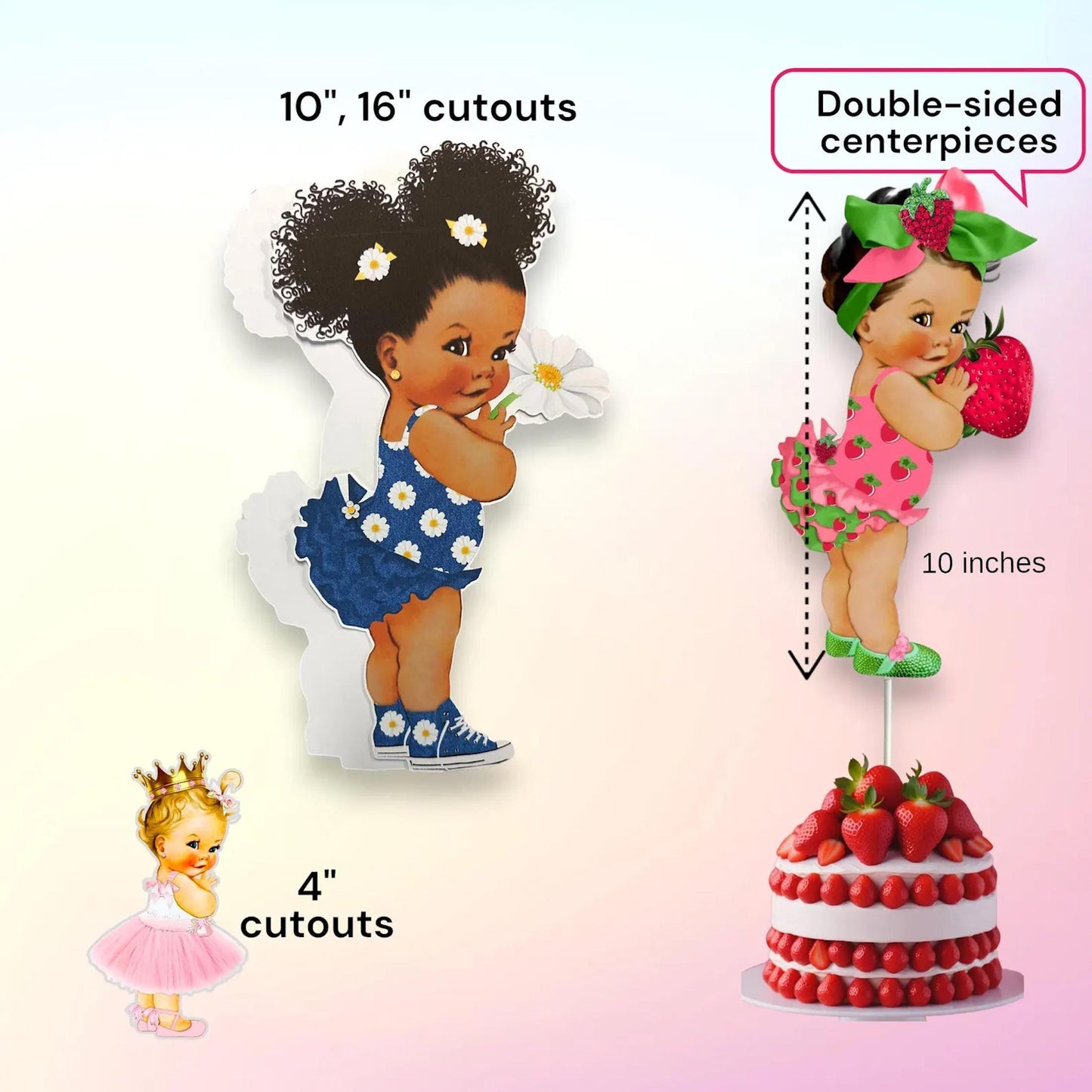 Baby Shower Ladybug Centerpiece Cutouts, Ruffle Pants 1st Birthday Cake Topper, Vintage Baby Girl