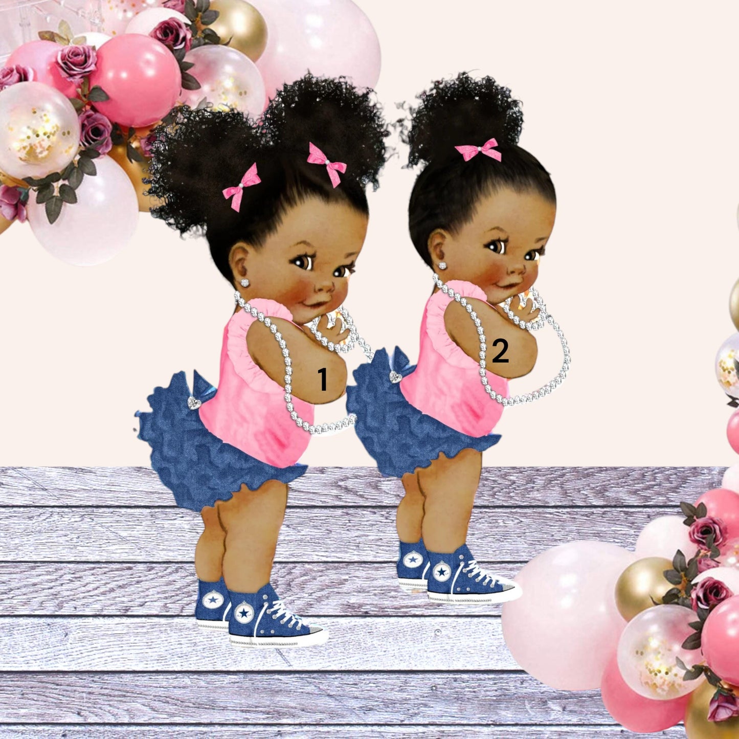 Pink Jeans Baby Girl Centerpieces Topper, Denim Diamond Party Baby Shower Table Decor, Cake Toppers