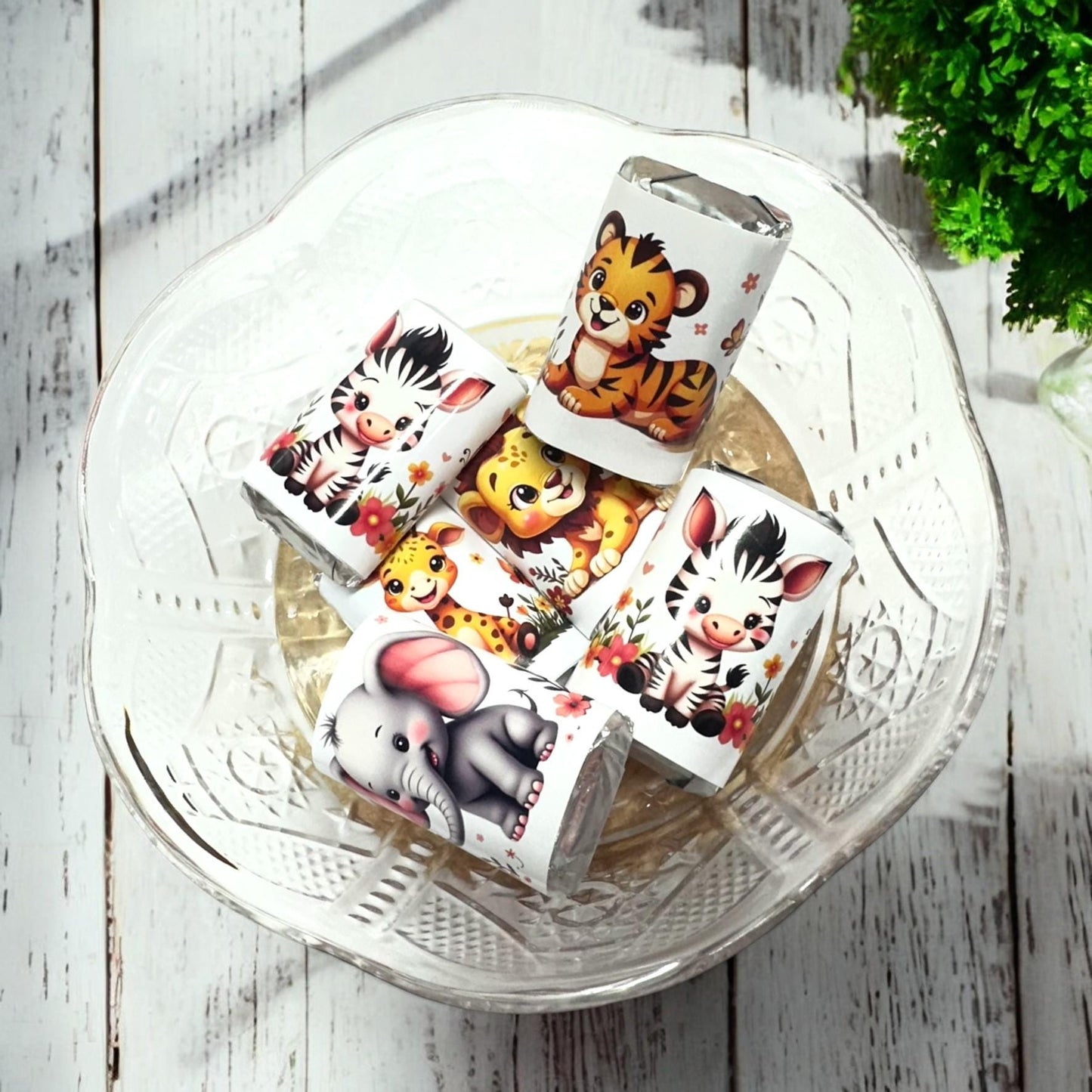 Jungle Animals Baby Shower Labels, Party Favor Candy Stickers, 1st Birthday Girl Boy Safari Miniatures Candy Bar