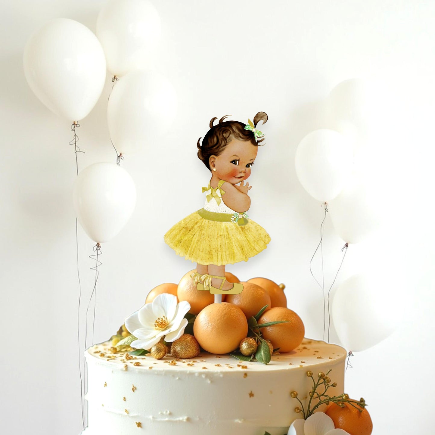 Gold Tutu Vintage Girl Topper Cutouts, Baby Shower 1st Birthday Cake Diaper Centerpiece Table Party Decoration