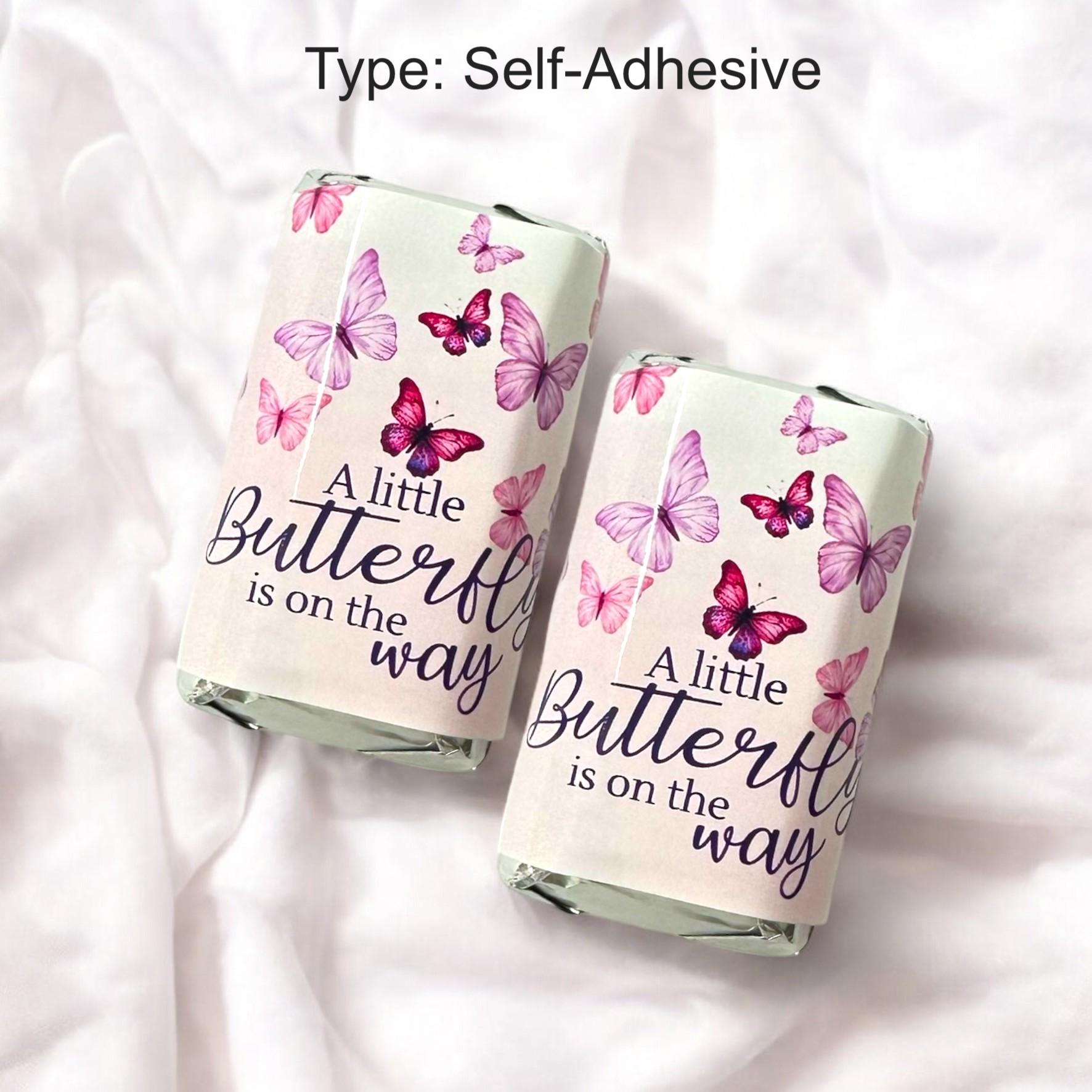 Mini Chocolate Candy Bar Wrappers for Butterfly Themed Baby Shower – Pink Lavender Purple Party Favors Stickers, Set of 54 Labels